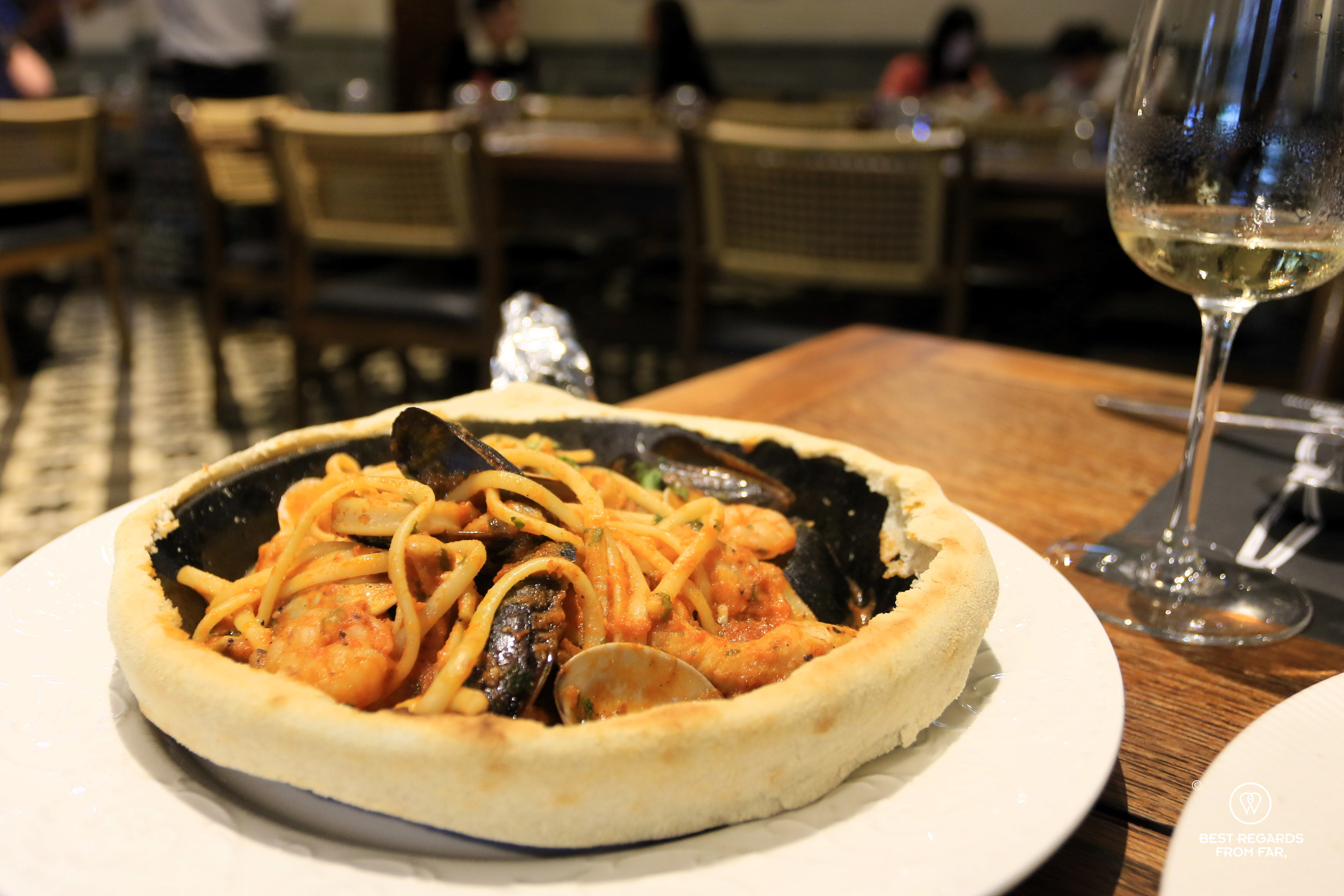 Pasta dish with crust at the Il Bacaro Italian restaurant in George Town.