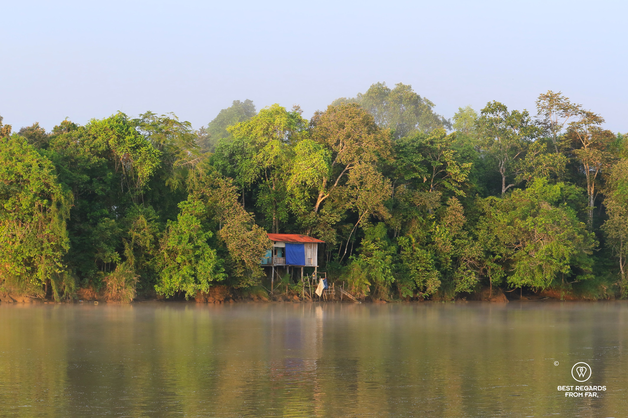 A house on stilts along the Kinabatangan River, Borneo, Malaysia