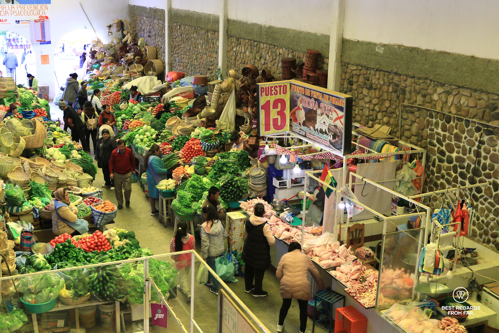 Colorful vegetable stalls of the Mercado Central of Sucre, Bolivia.