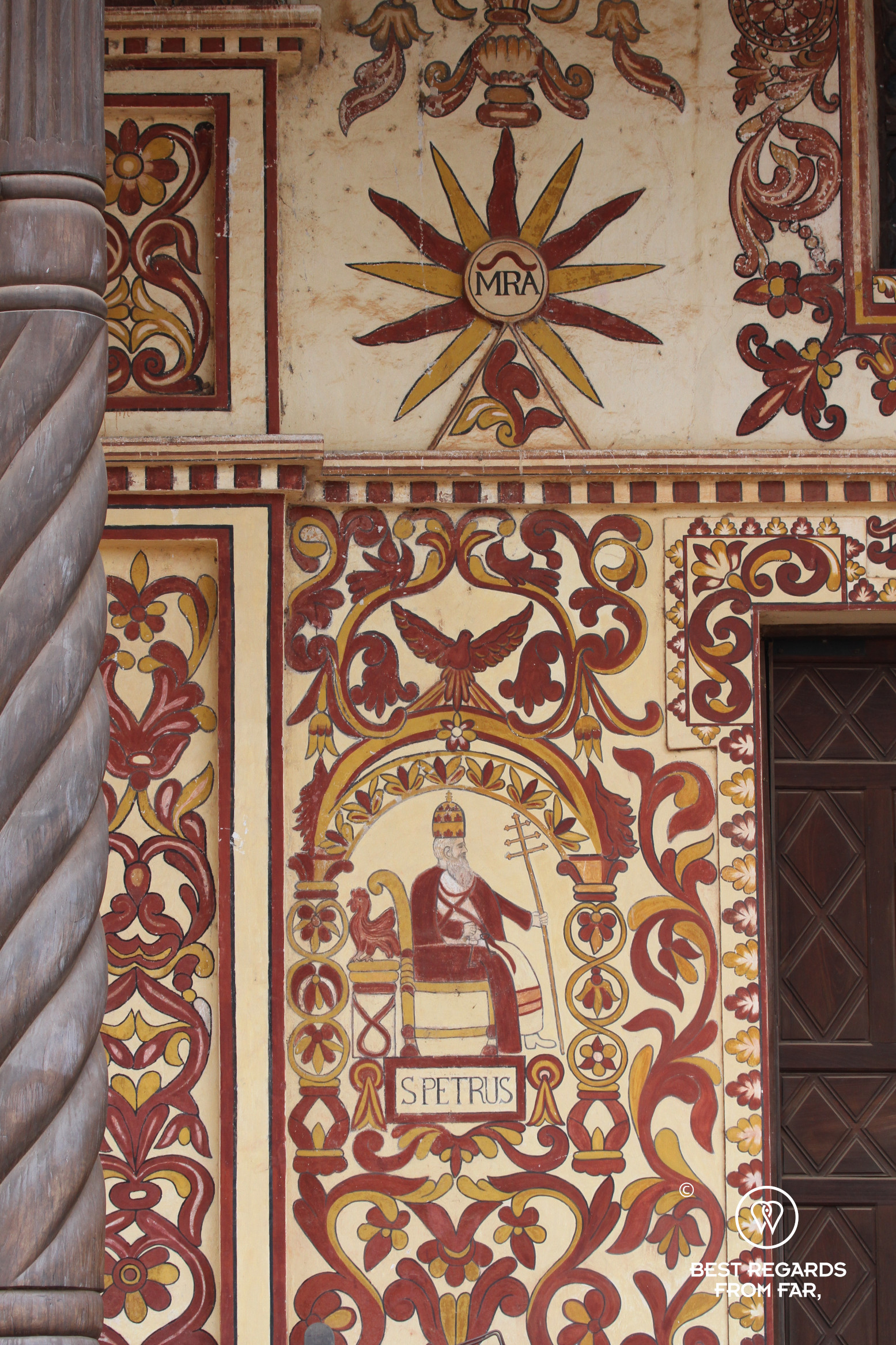 Detail of the façade of the San Miguel Jesuit mission church.