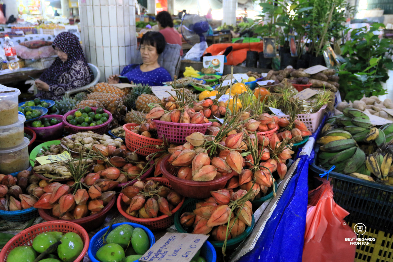 Wide variety of fruits on the market in Borneo.