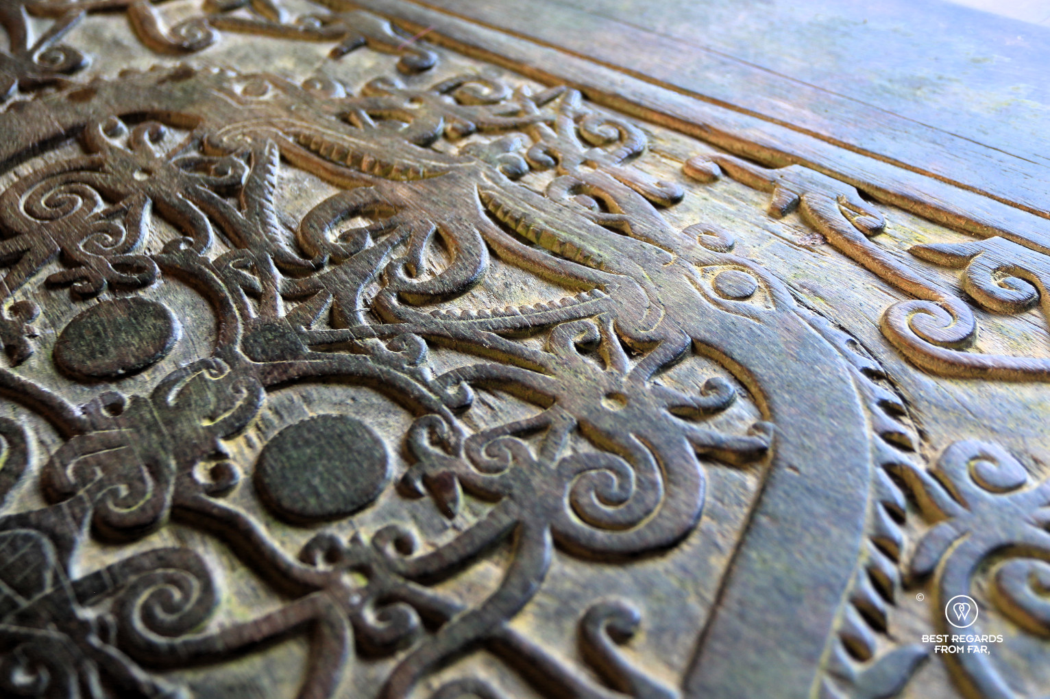 Wood carving in hard wood.