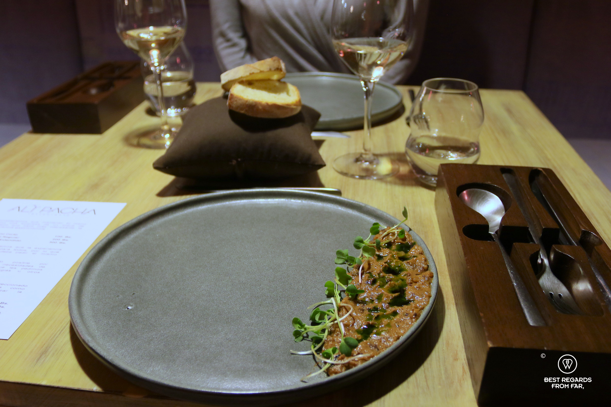 Tartar of carrots with black olives at Ali Pacha restaurant in La Paz.