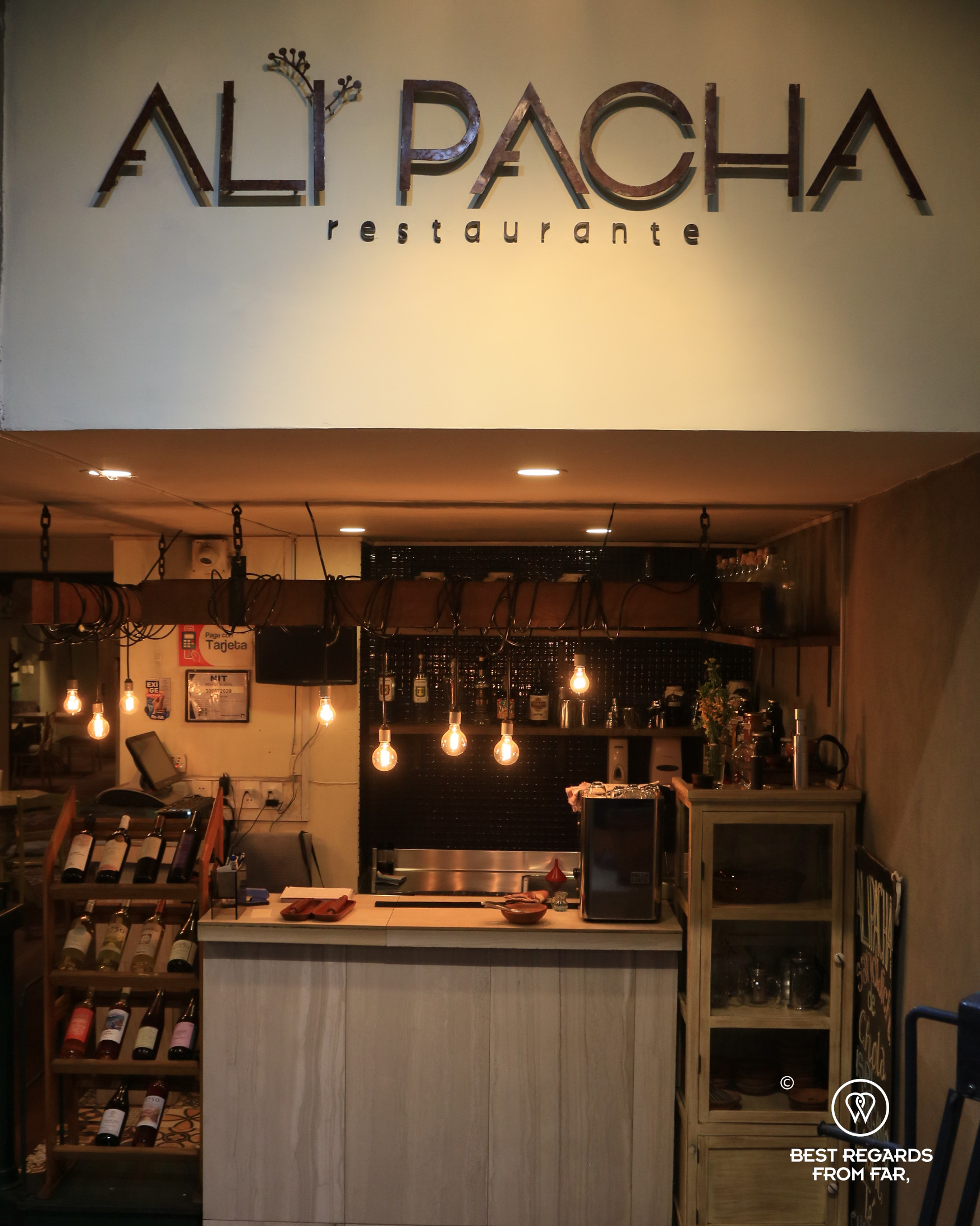 Entrance of Ali Pacha vegan restaurant in La Paz.