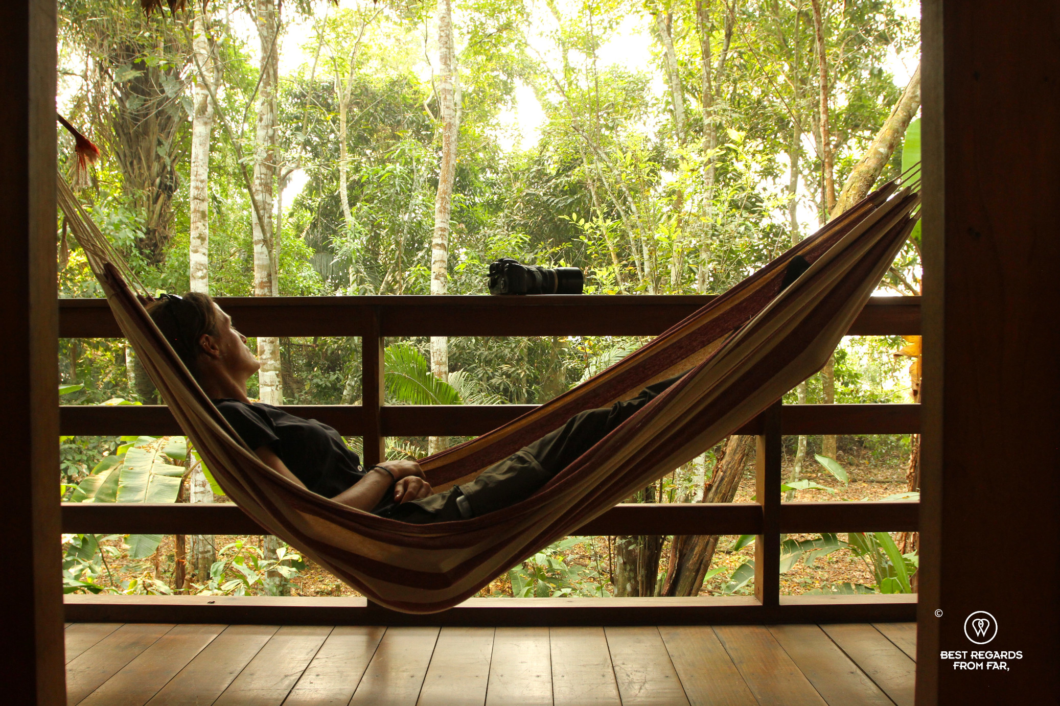 Resting in a hammock at the Hacienda Herrera in Puerto Maldonado.