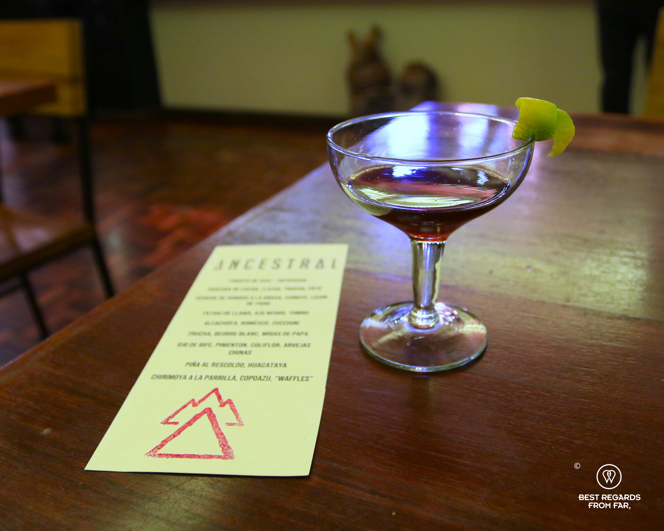 Cocktail at Ancestral restaurant in La Paz.