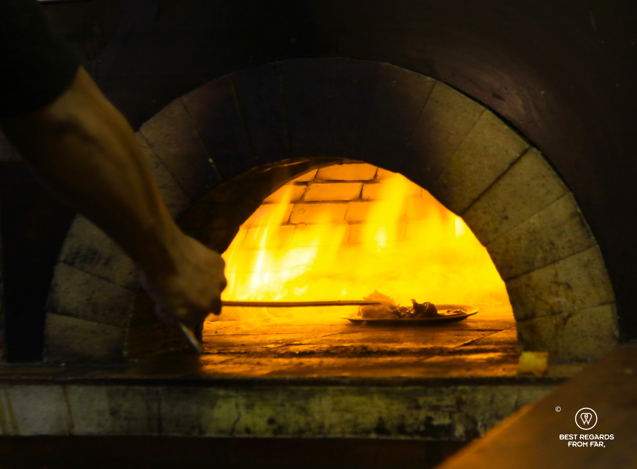 The wood-fired oven at Ancestral restaurant in La Paz.