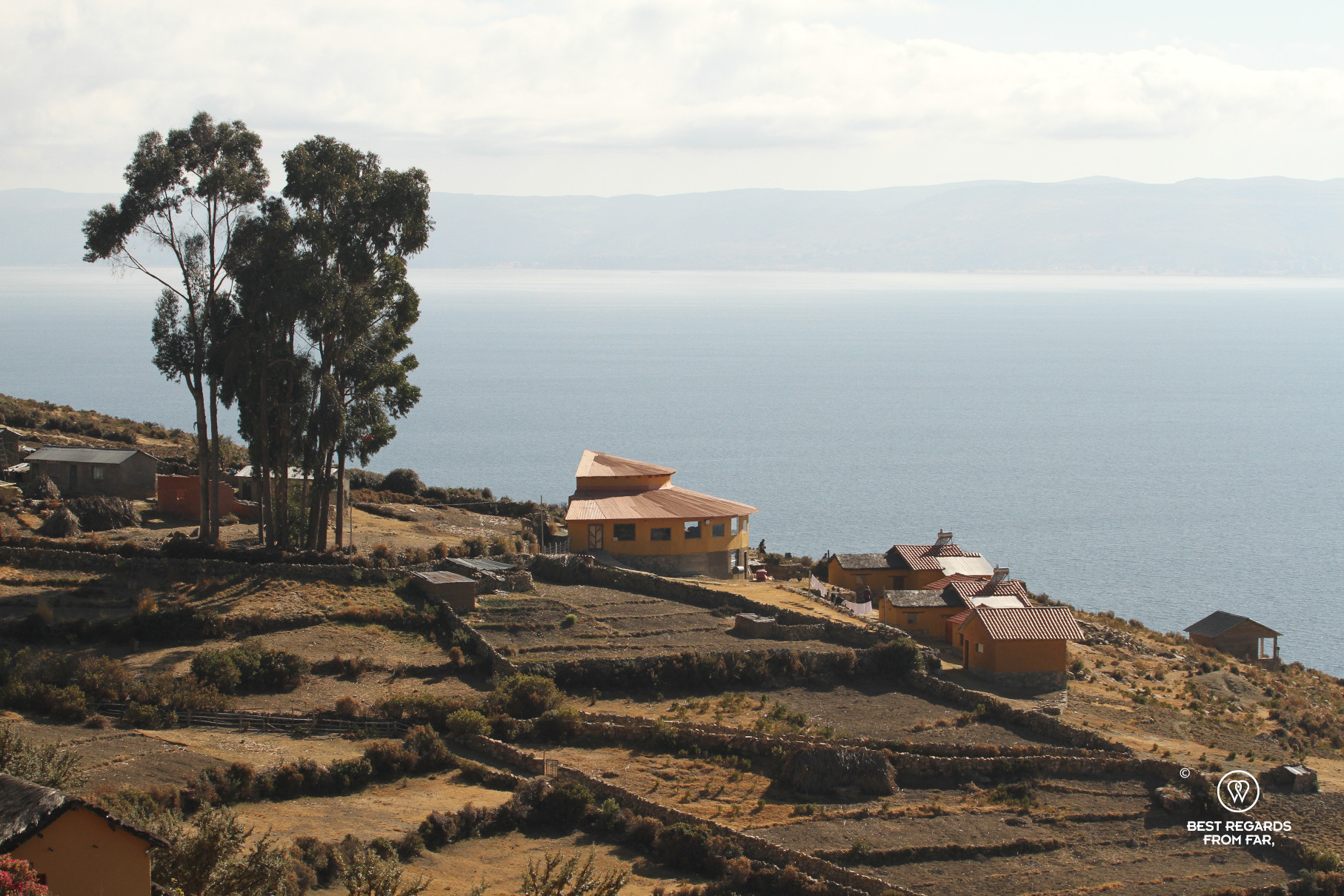 View on the Ecolodge K'arasirca on Isla del Sol in Bolivia.