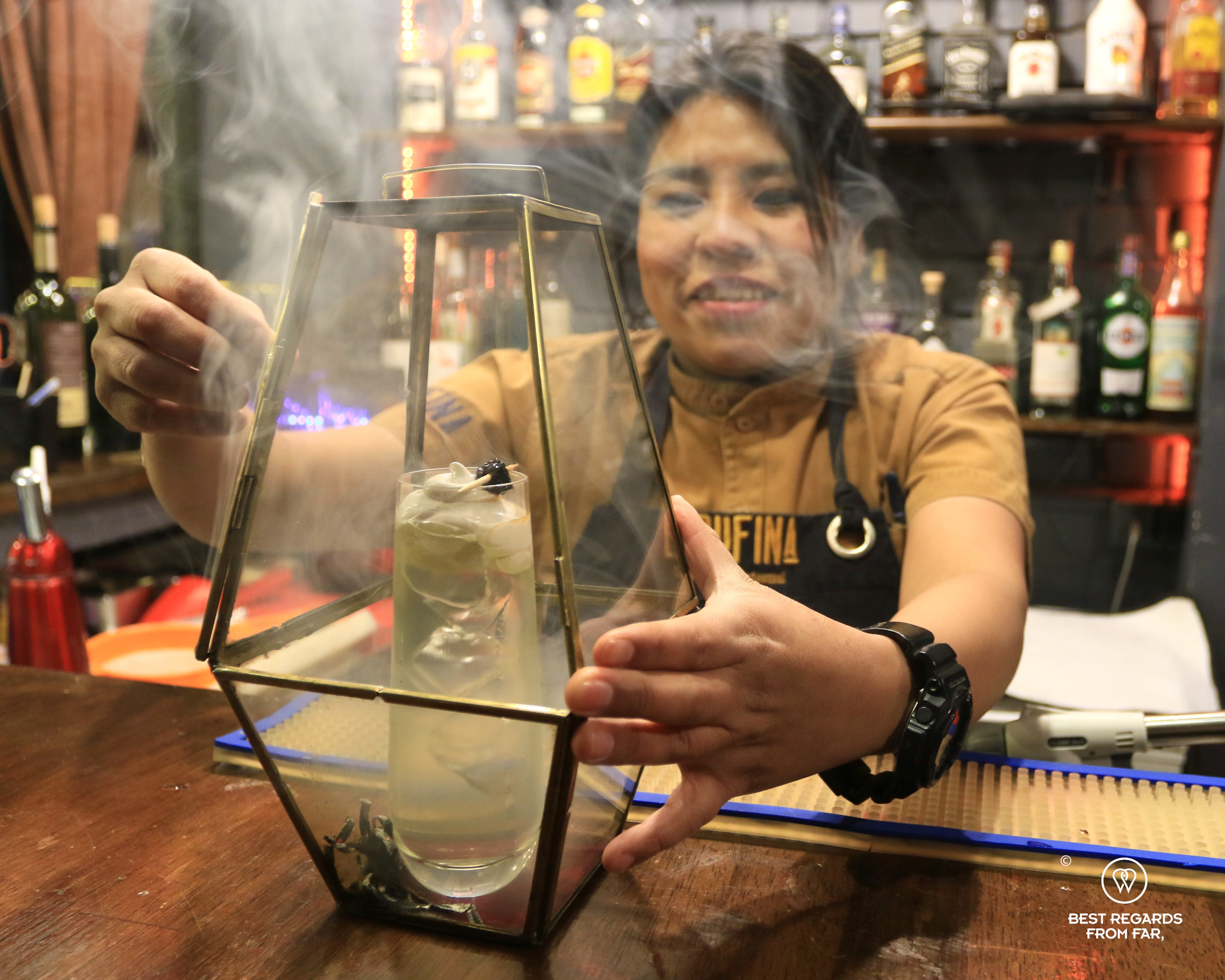Smoky sucumbé cocktail at La Rufina restaurant in La Paz.
