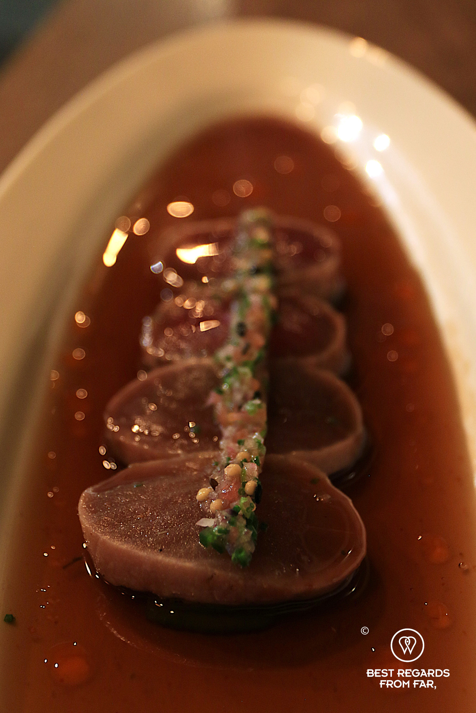 Tosami tuna beautifully plated at Matria restaurant in Lima, Miraflores.