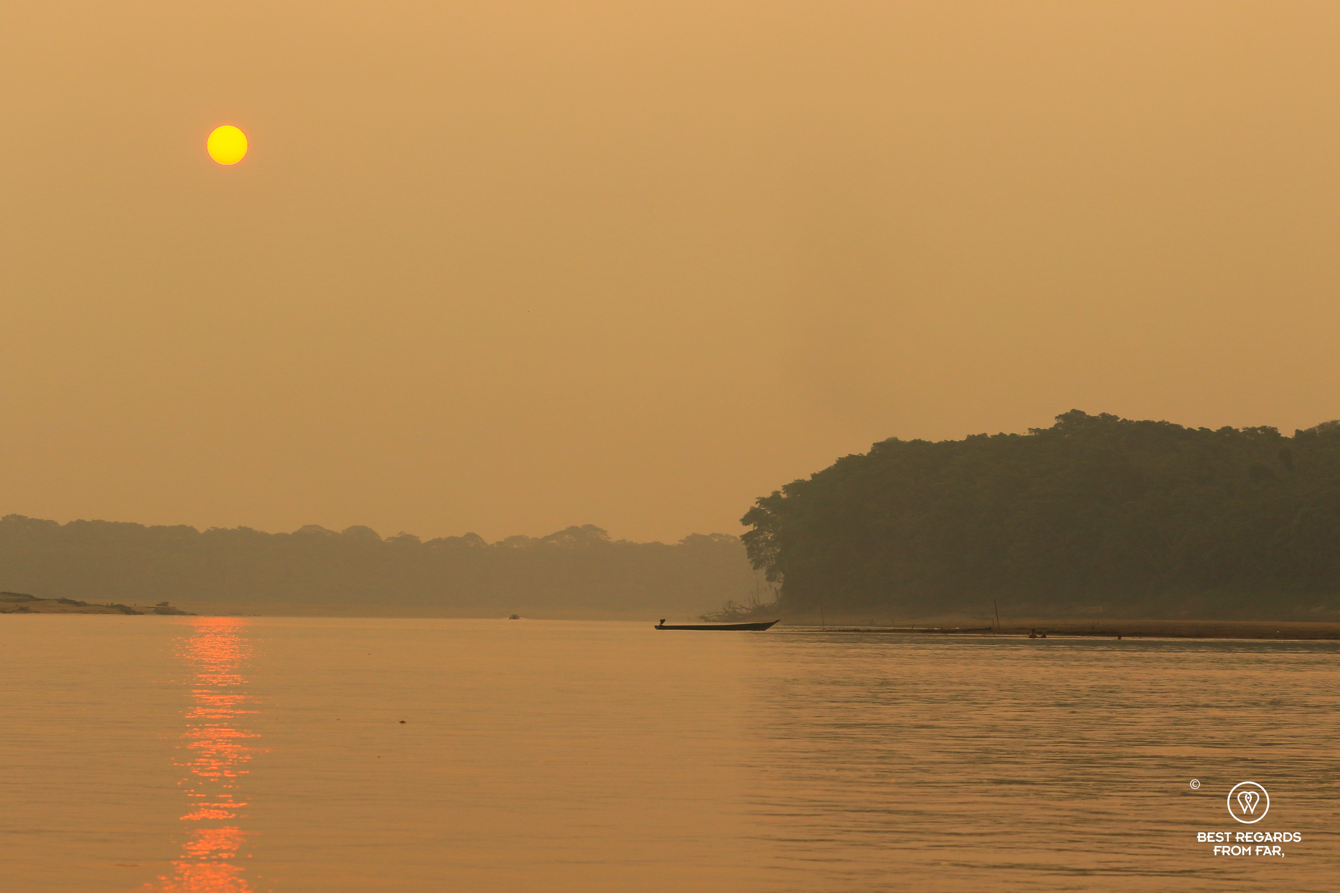 Sunset over the Tambopata River in the Amazon.