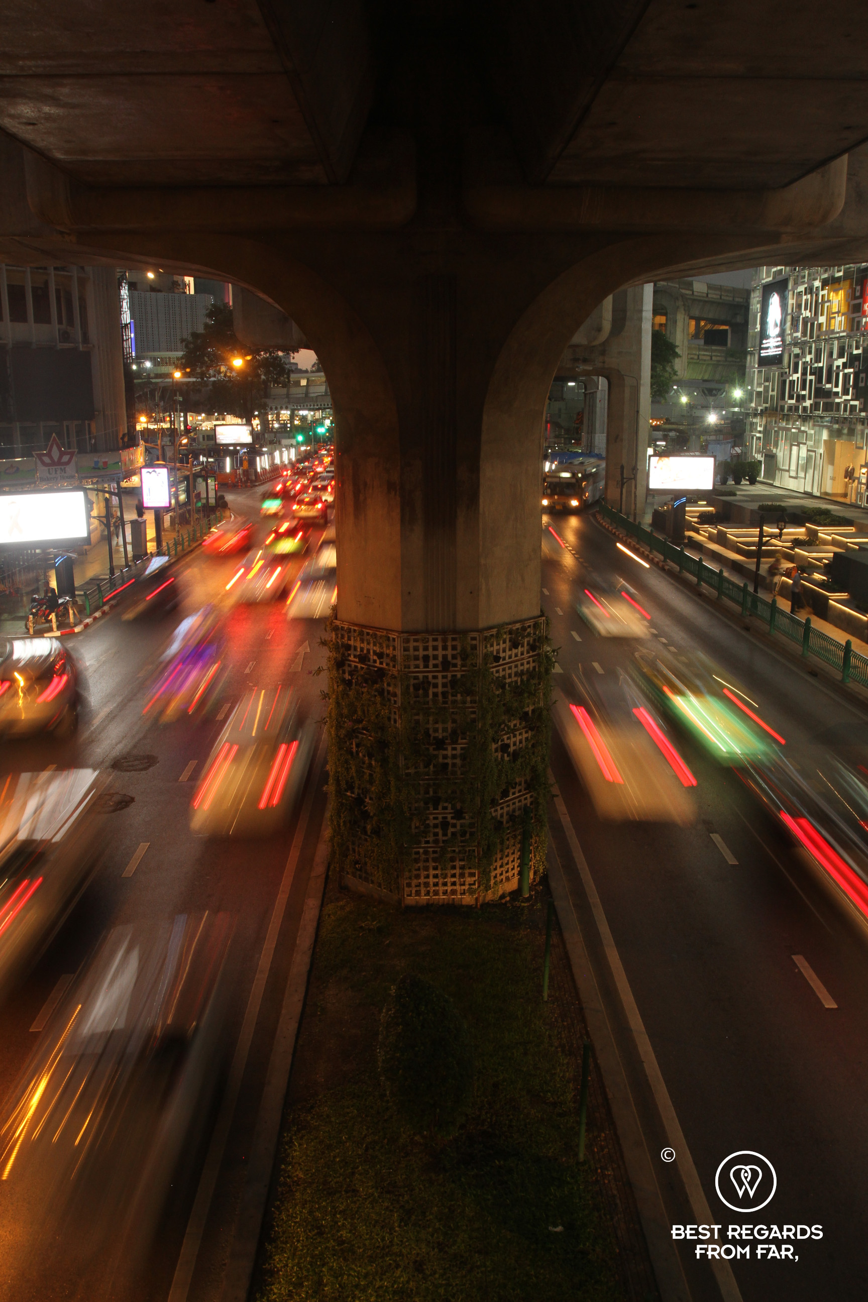 Siam Square traffic by night, Bangkok.