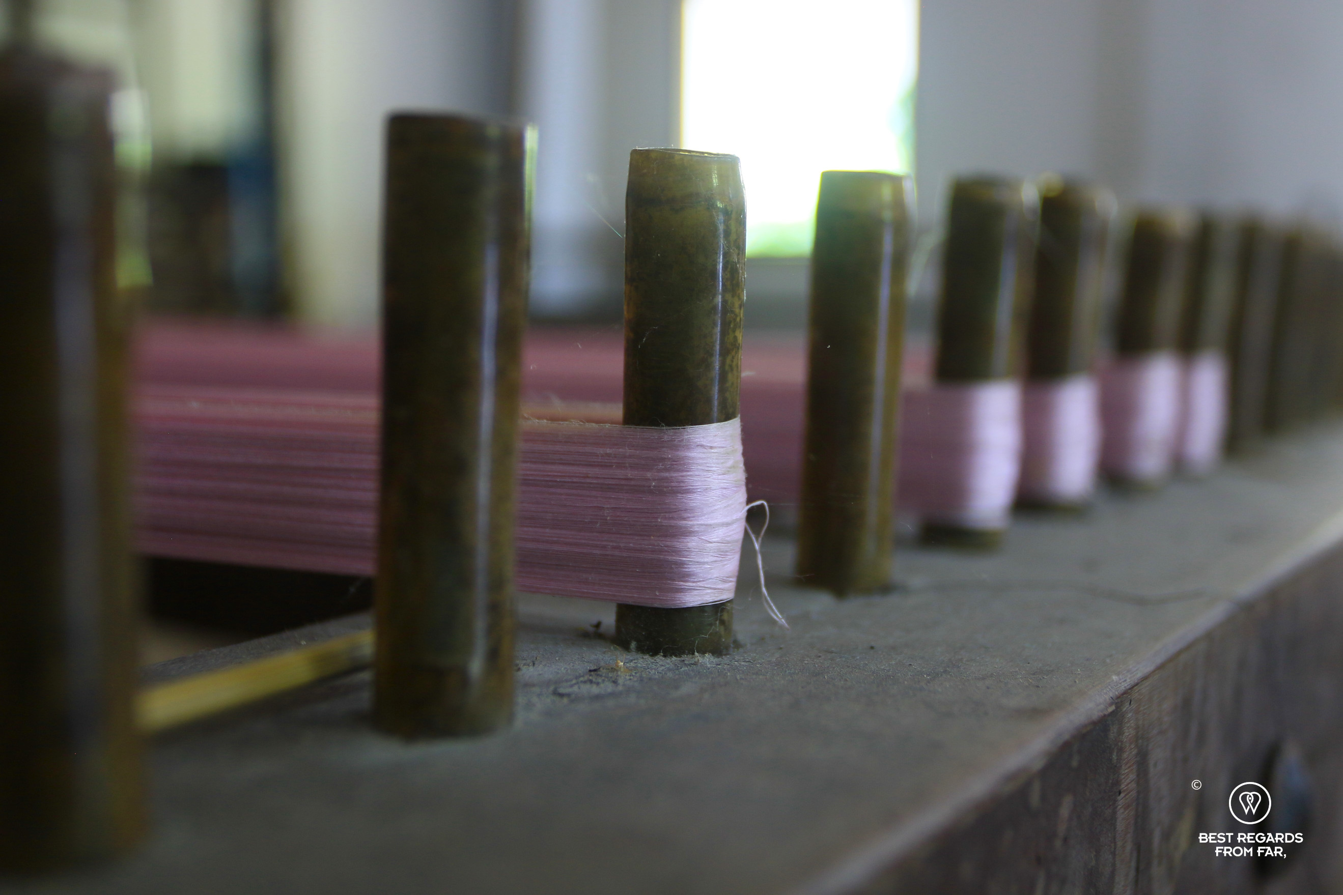 Threads of silk ready to be woven.