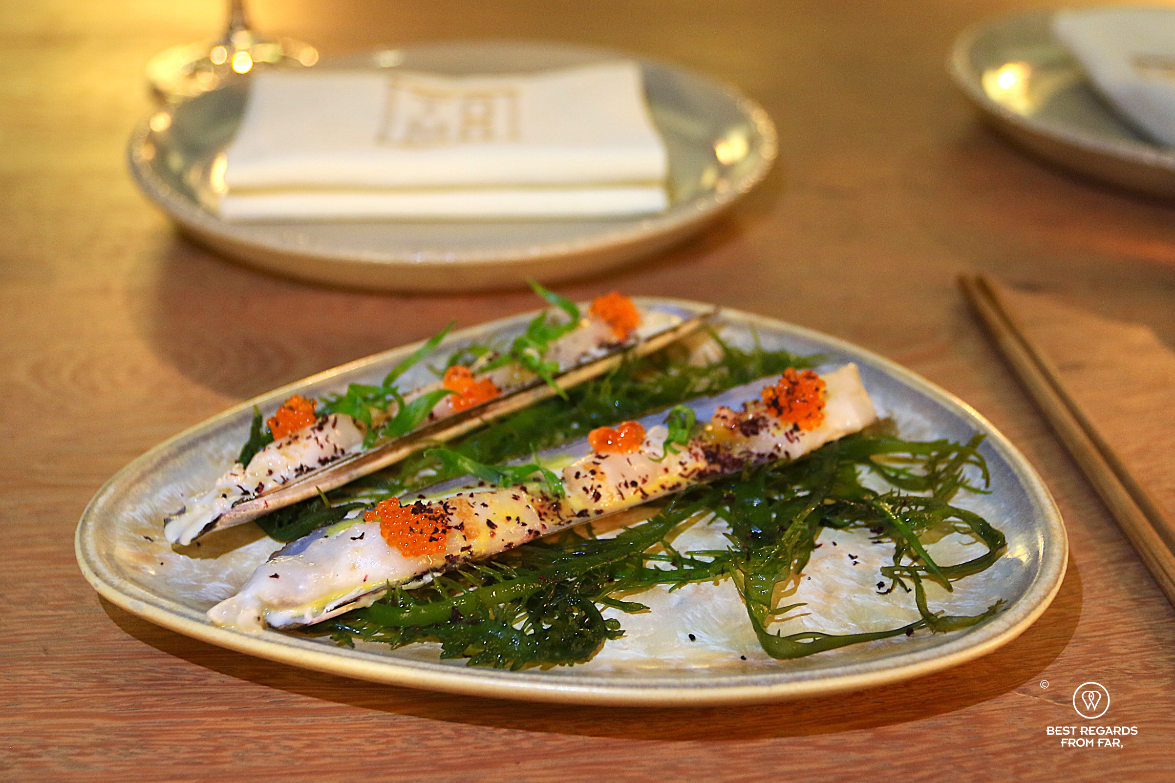 Razor clams at Tomo restaurant in Lima, Miraflores.