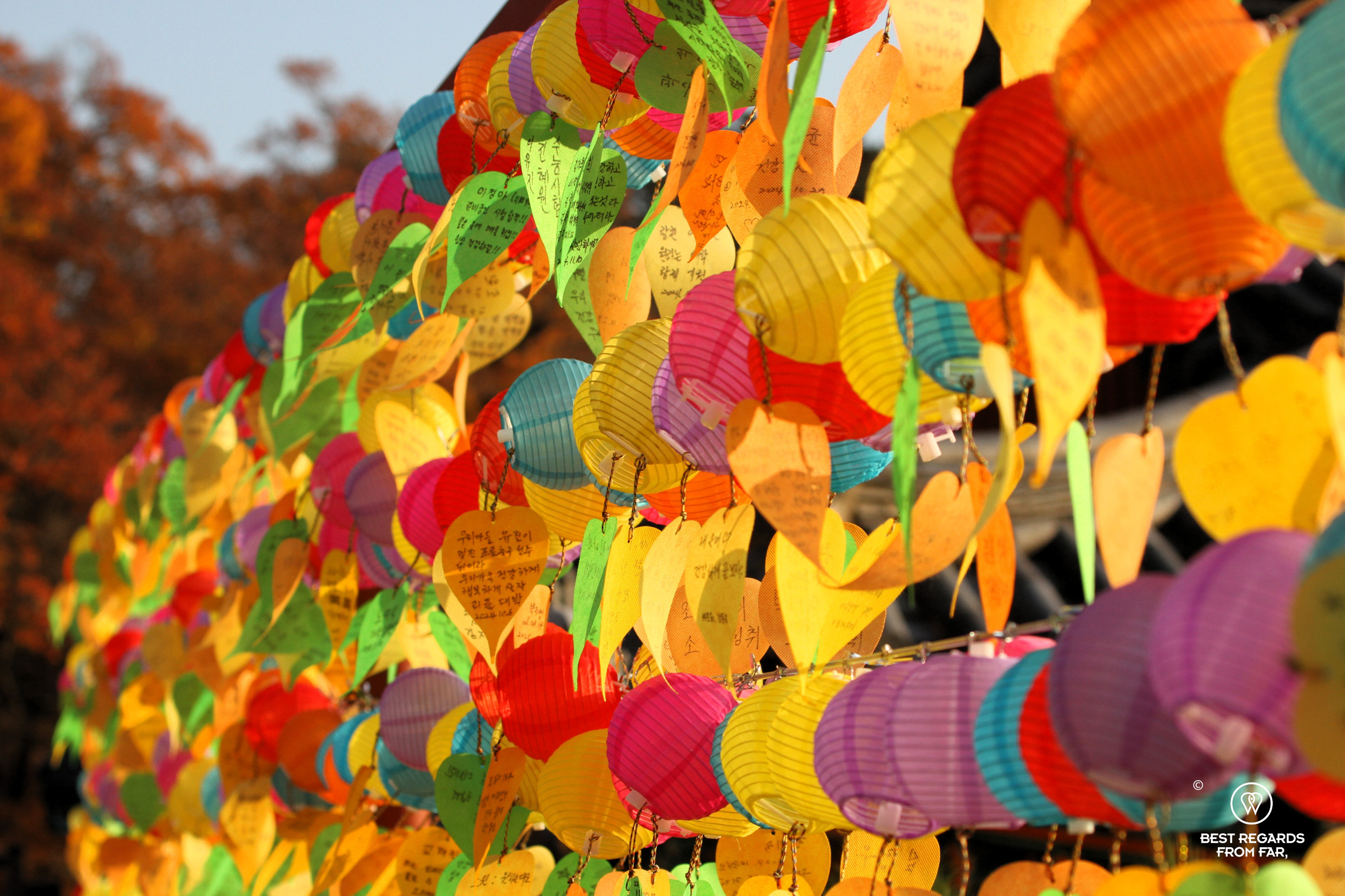 Colorful Buddhist temple offerings.