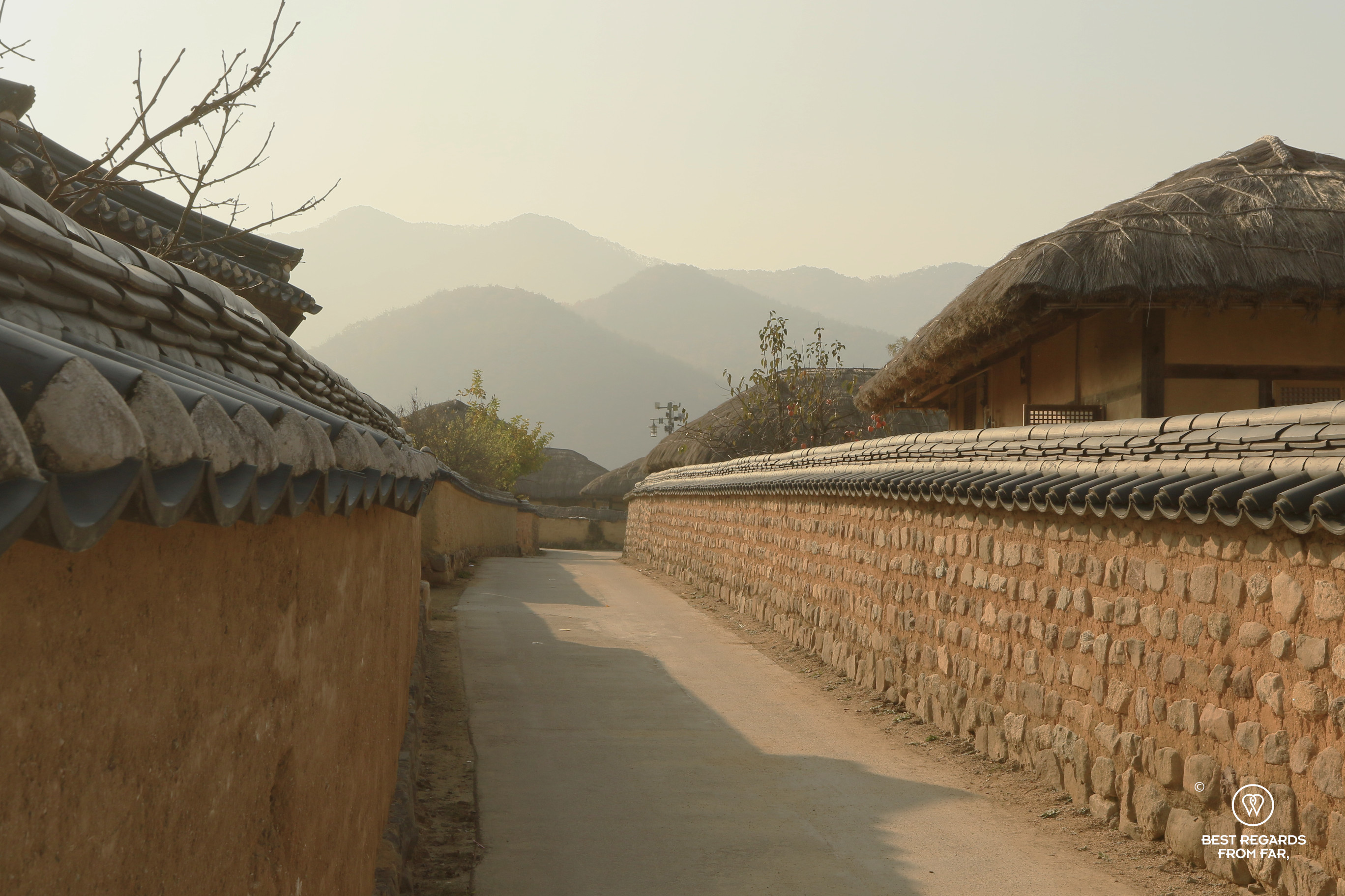 The borrowed landscape of mountains in Hahoe folk village.