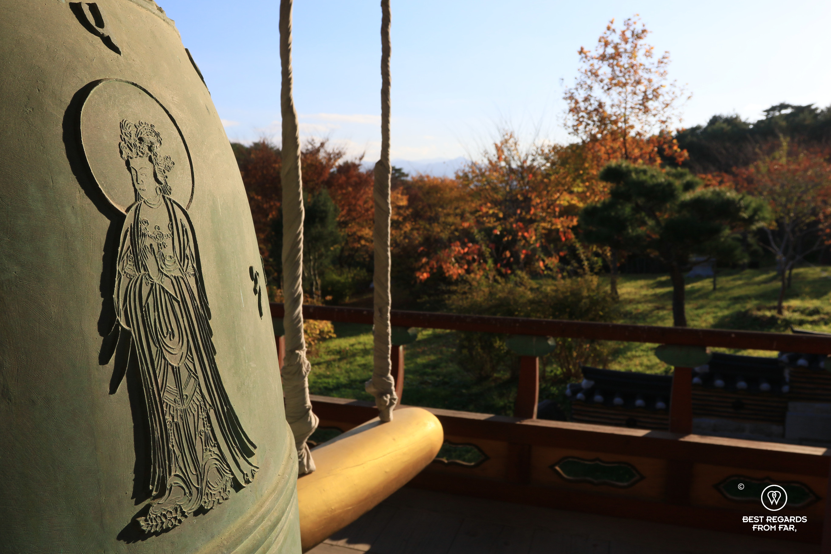 The bell amongst the dharma instruments at Naksansa temple.