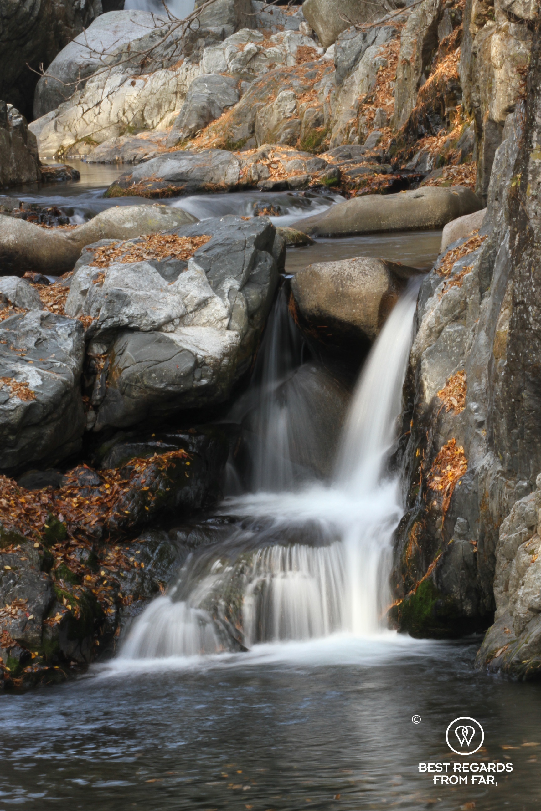 Waterfall along the Sori gil hike leading to Haeinsa temple.