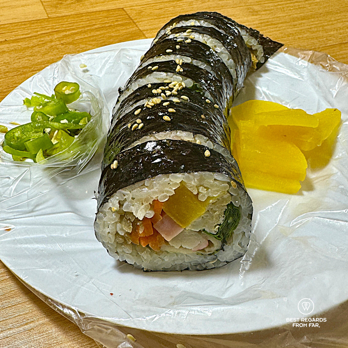 Gimbap on a plate in Seoul.