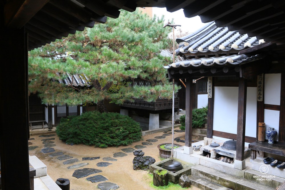 The courtyard of the Rakkojae hanok hotel in Bukchon in Seoul.