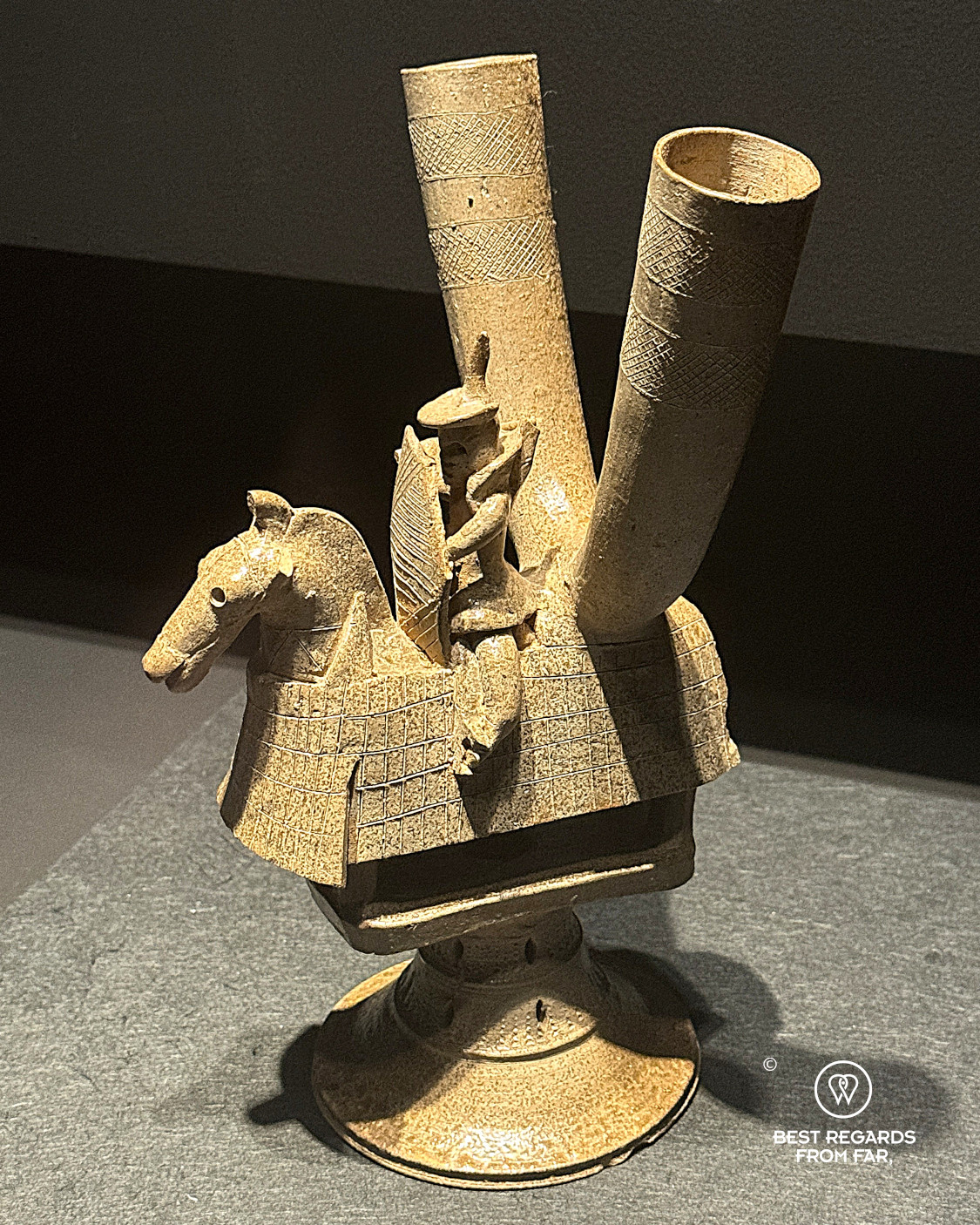 Horse and rider-shaped cup from the 5th century at the Seoul National Museum of Korea.