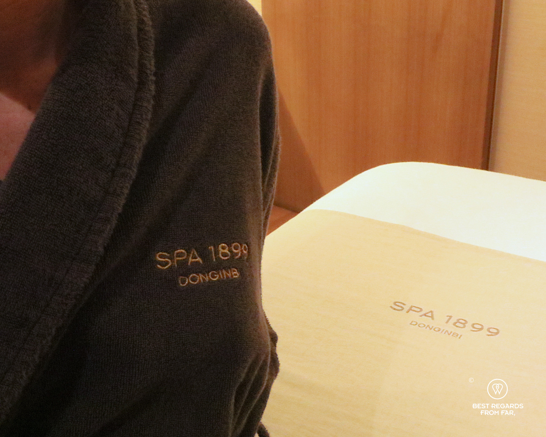Bathrobe in massage room at Spa 1899 in Seoul.