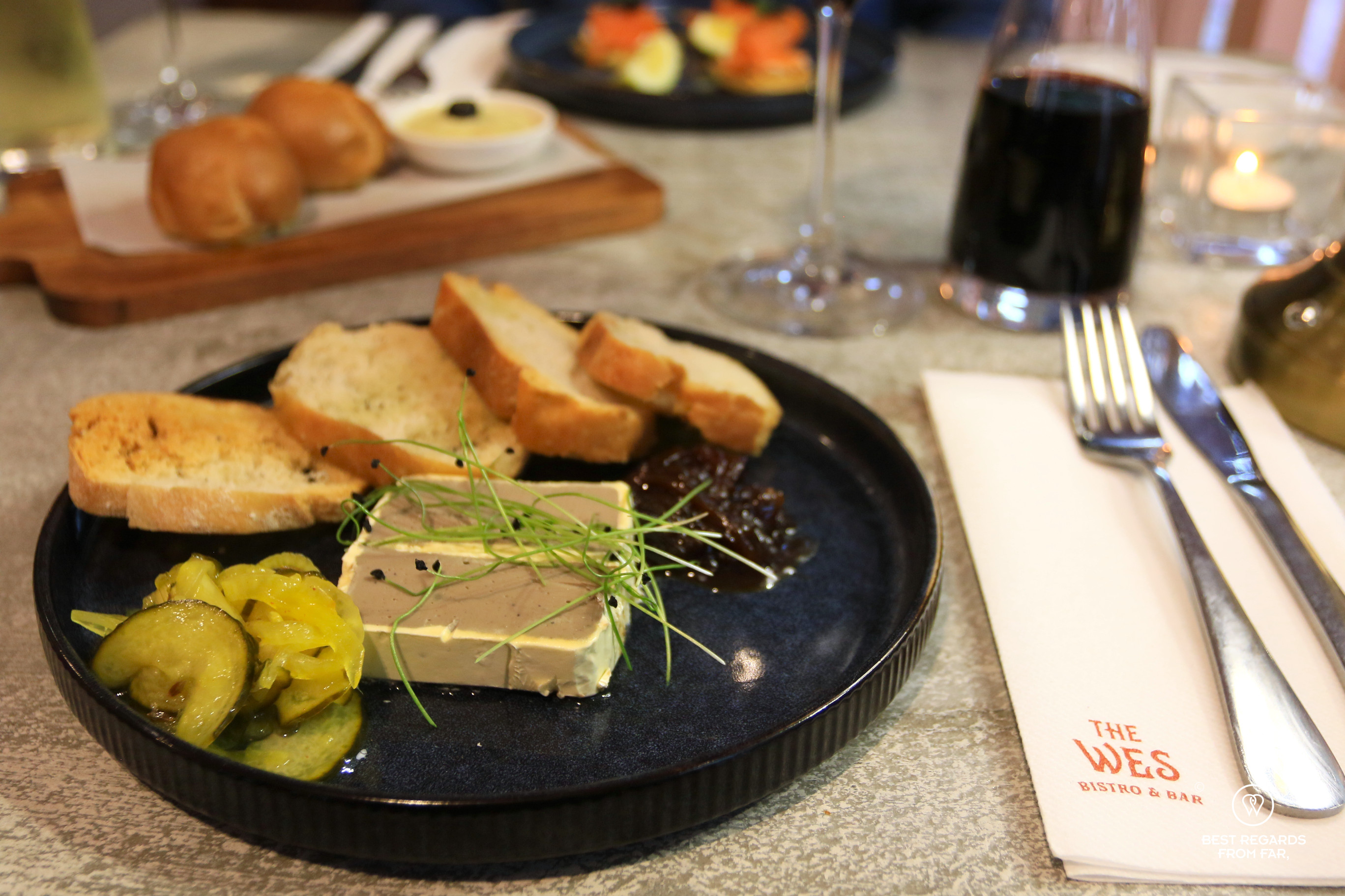 Plate of chicken liver pâté at The Wes Restaurant in Cape Town.