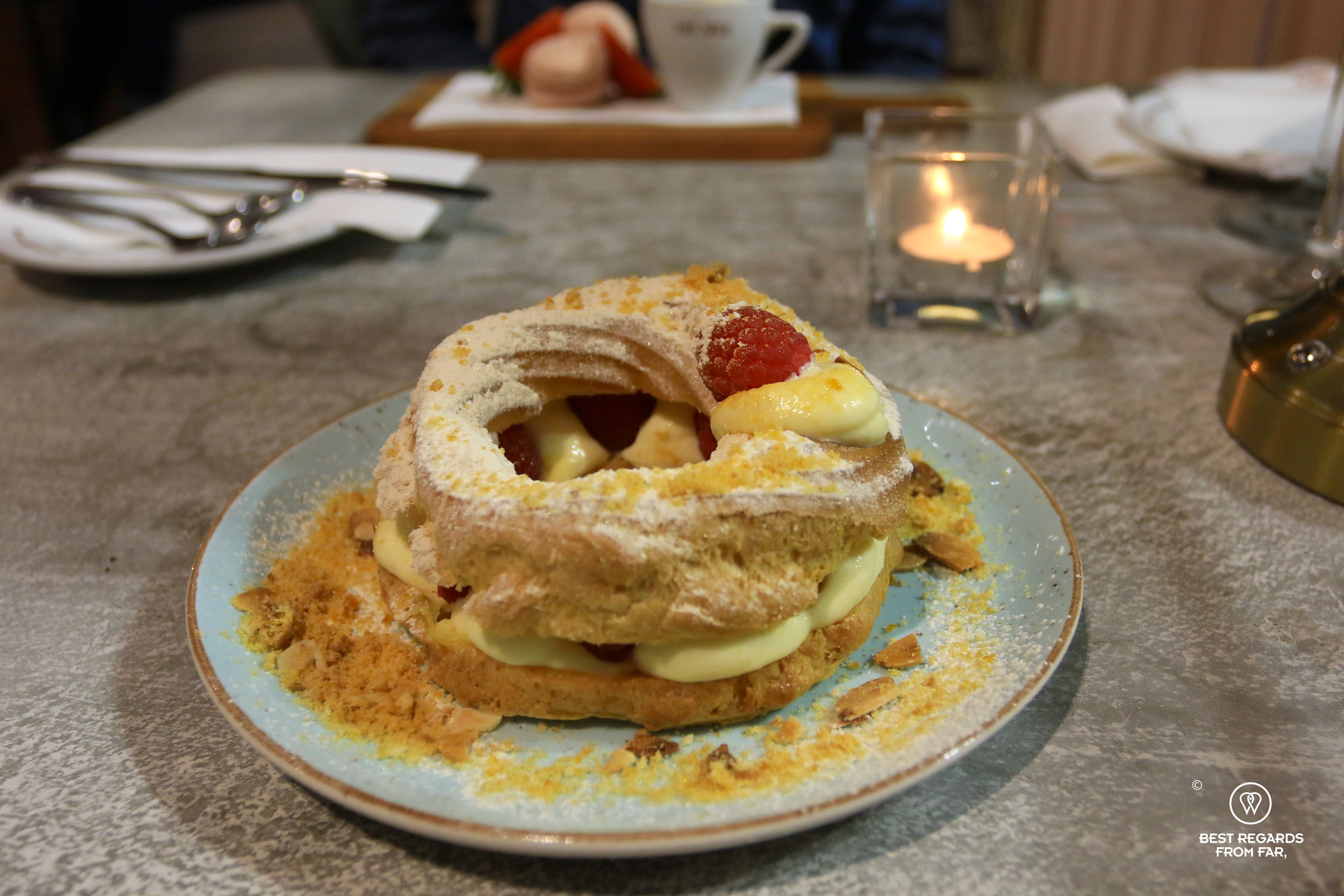 The Paris-Brest dessert at The Wes Restaurant.