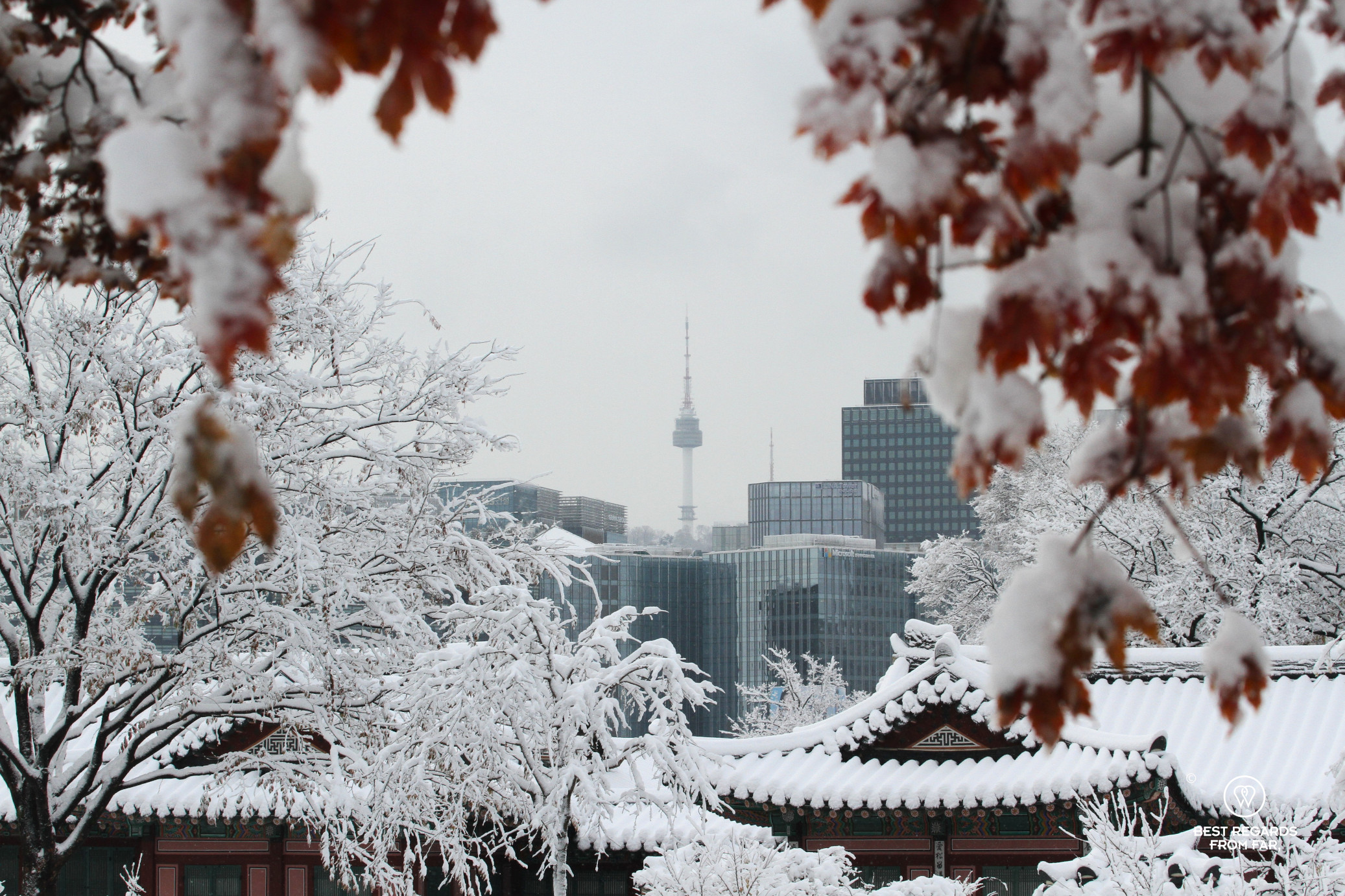 View on N Seoul Tower from Gyeongbokgung Palace in Seoul.