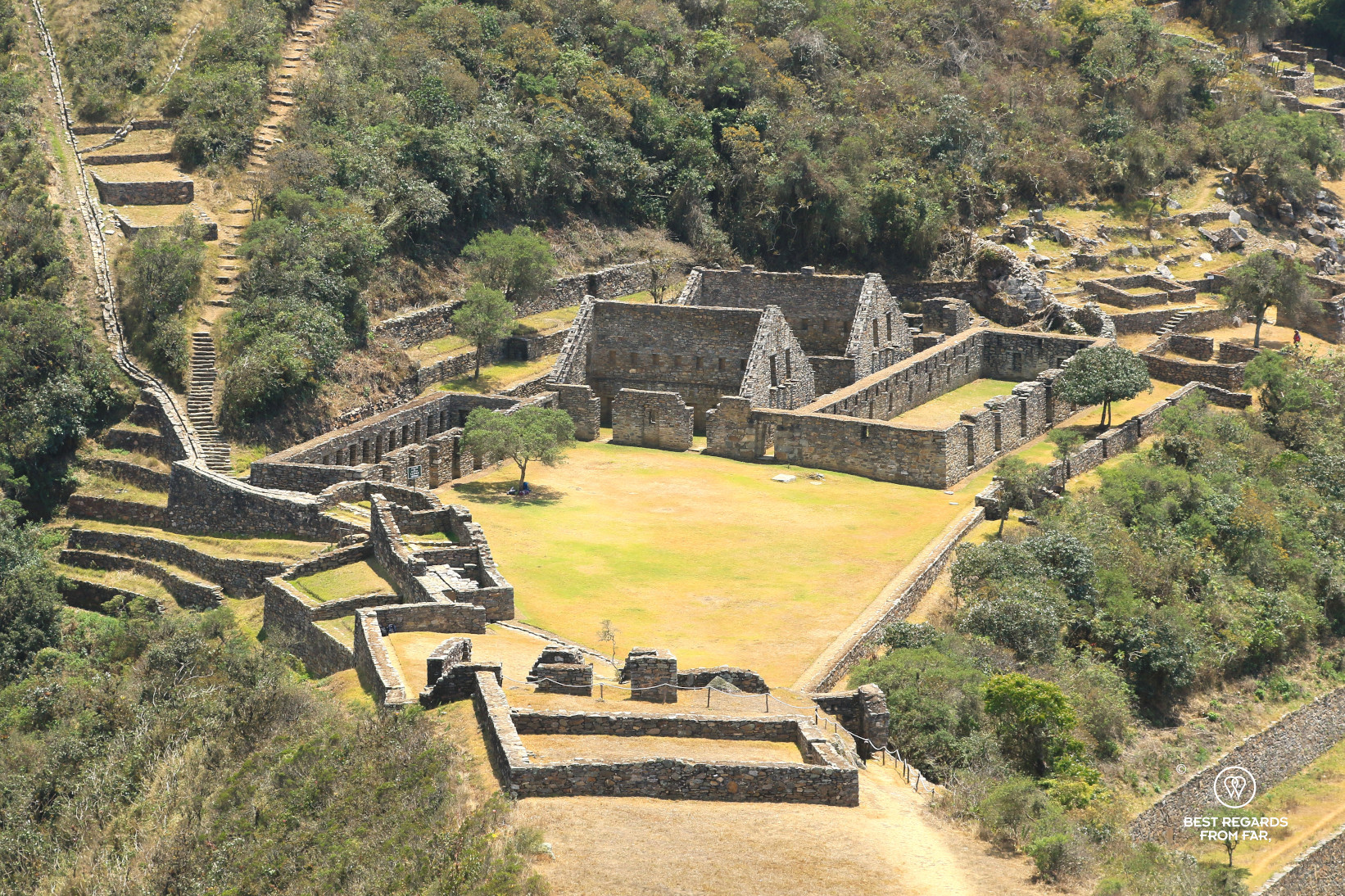 View from Usnu on the royal houses of Choquequirao.