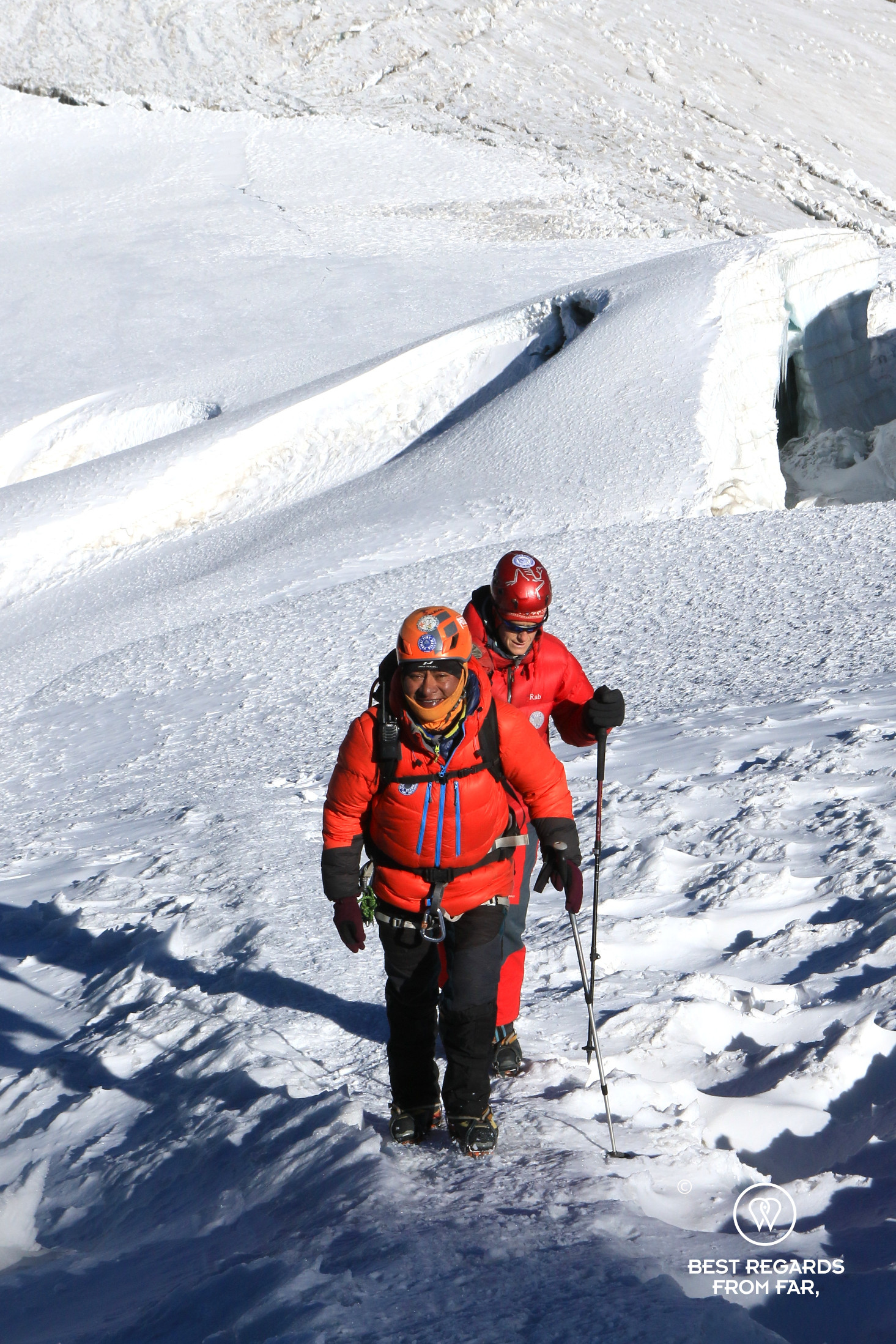 High-mountain guide Nolberto Soliz leading in the snow the way to the summit of Tarija Peak.