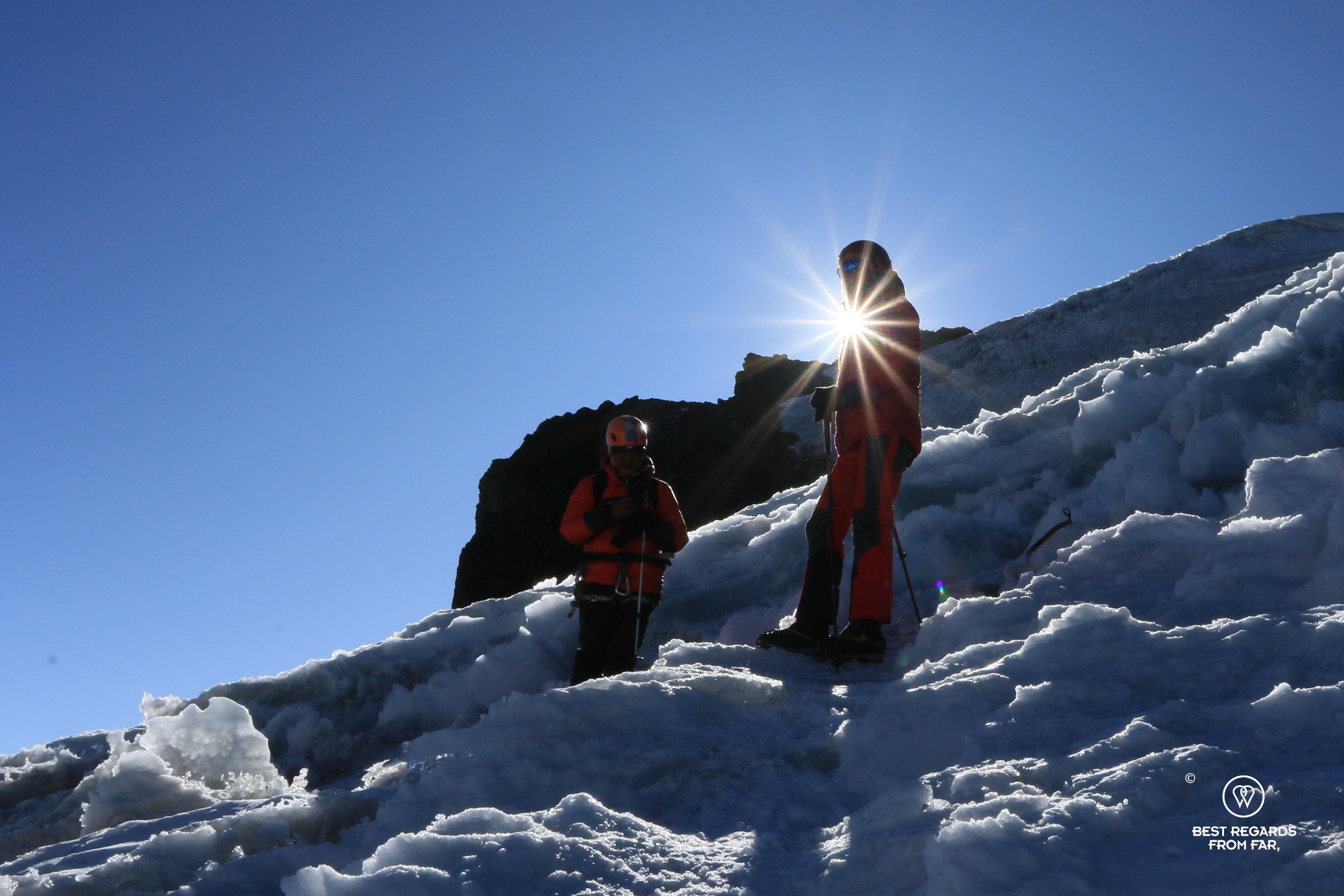 On the glacier of Tarija Peak in the Cordillera Real.