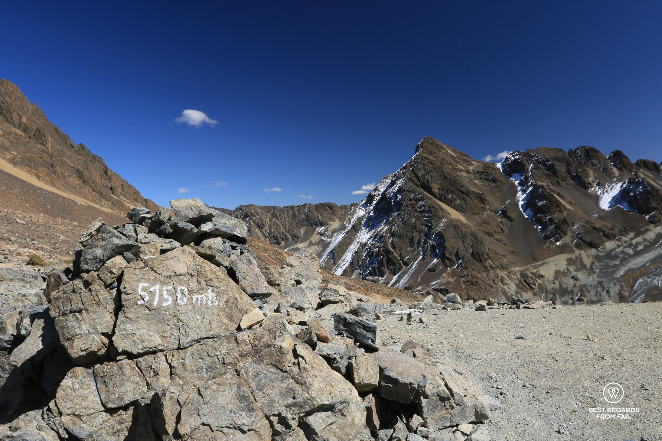 Altitude marker on the trail to the summit of Pico Austria in the Cordillera Real.