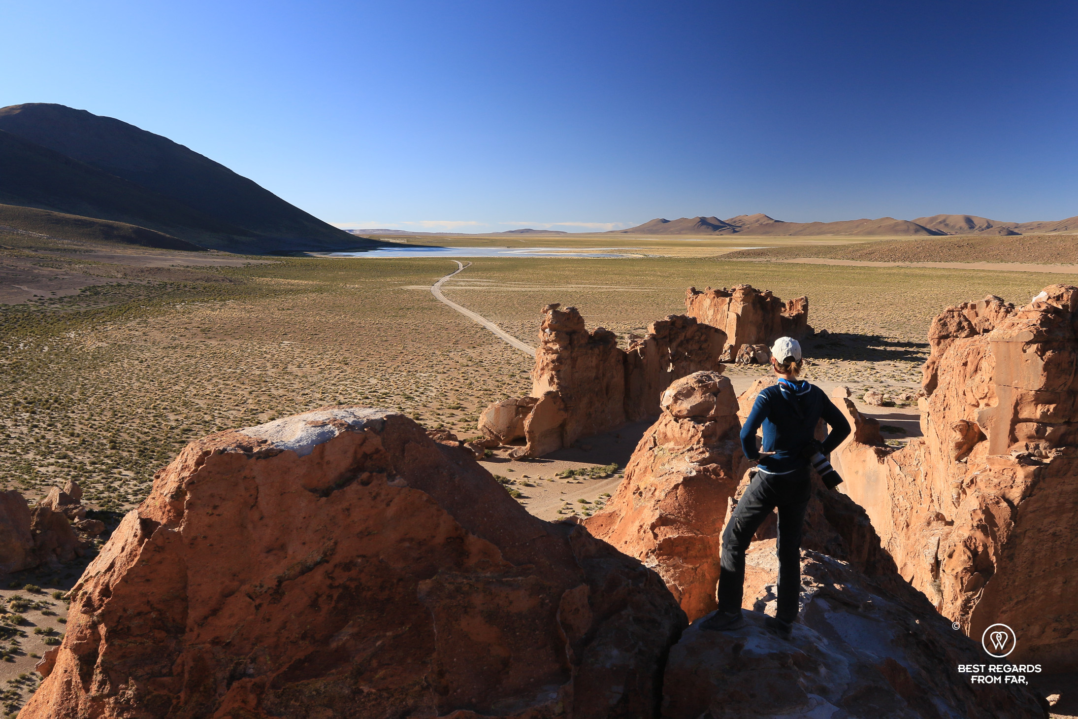 Author Marcella van Alphen overlooking Laguna Vinto from Lost Italy in Bolivia.
