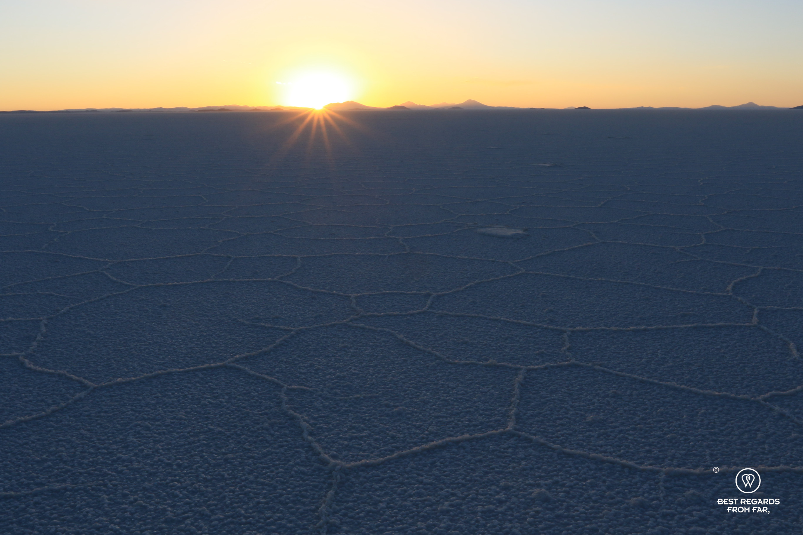 Sunset over the Salar de Uyuni.