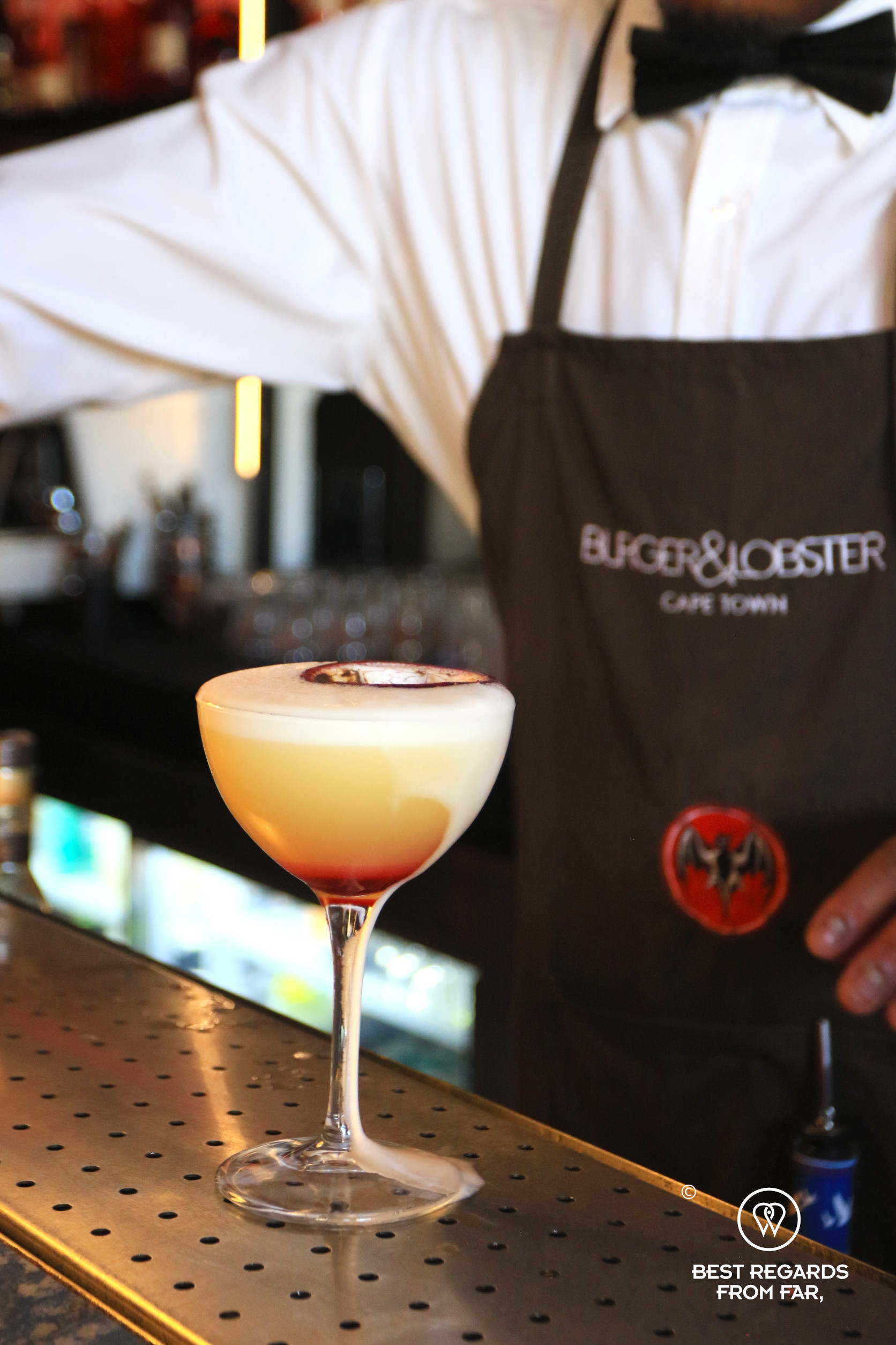 Cocktail on the bar at Burger & Lobster in Cape Town.