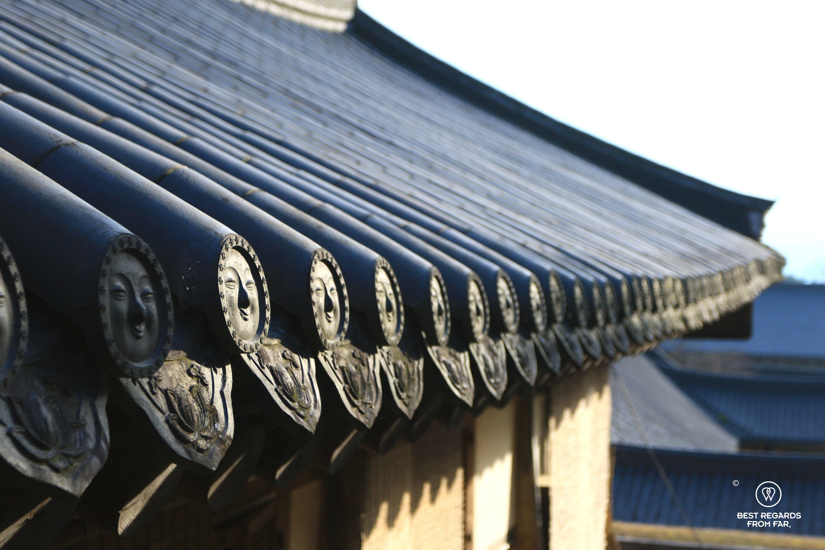 Smiling rood tiles at HwaeomSa temple in South Korea.