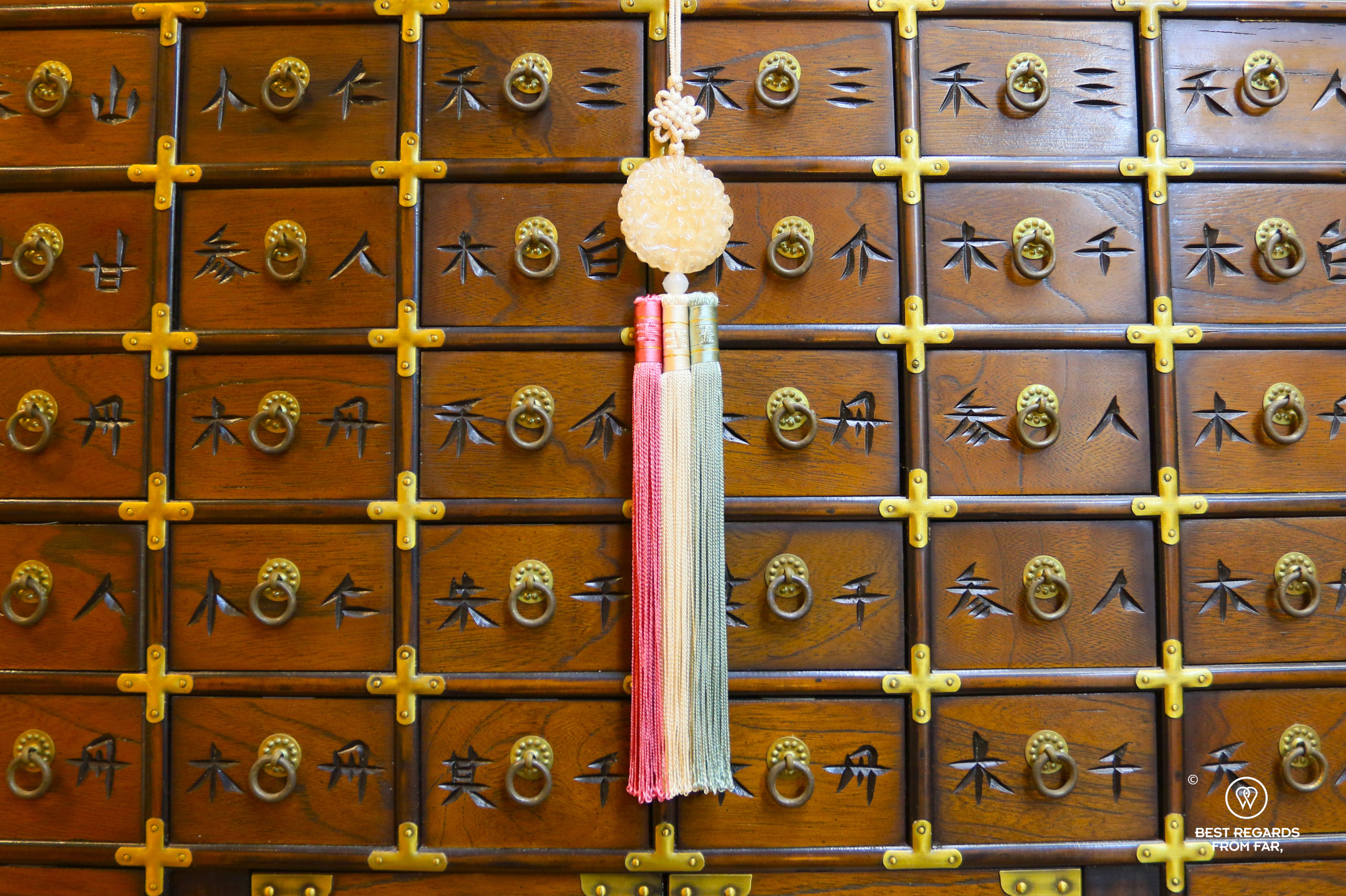 Traditional Korean pharmacy cabinet at Yeo Yong Guk Korean Spa.