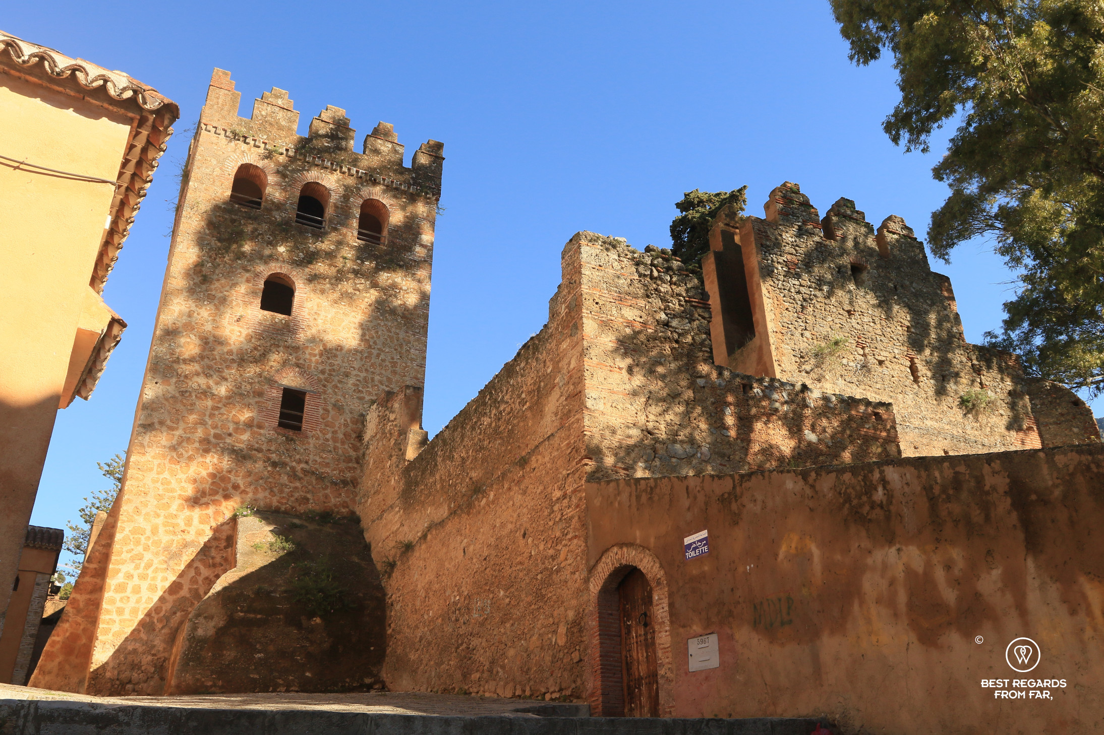 The medieval Kasbah in Chefchaouen with its squared Portuguese tower.