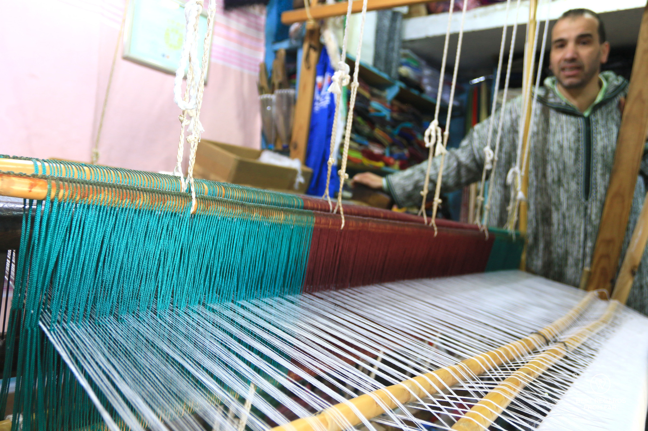 Weaving loom shown by a master weaver.