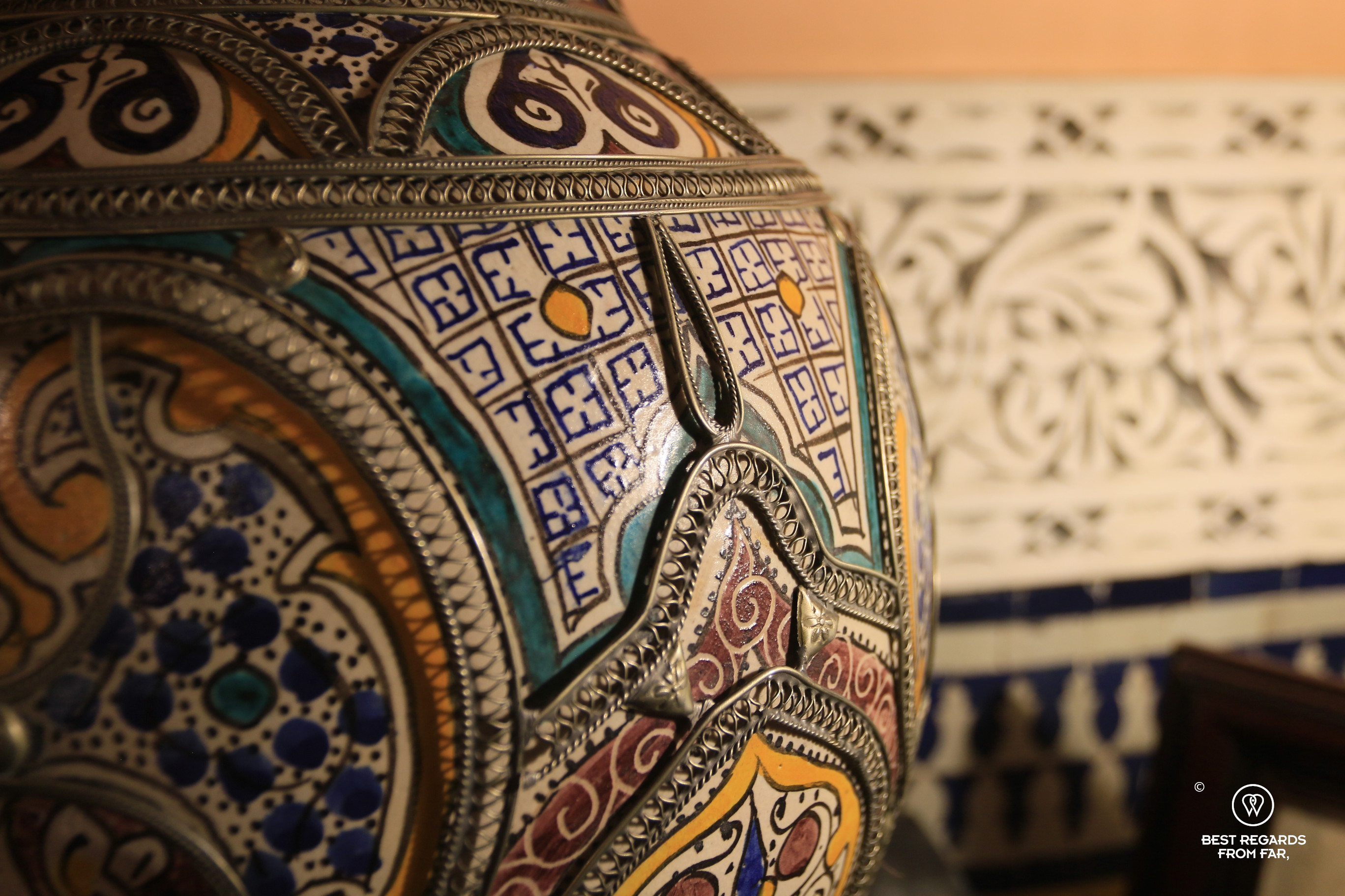 Ceramic vase from Fez with Silver Filigree.