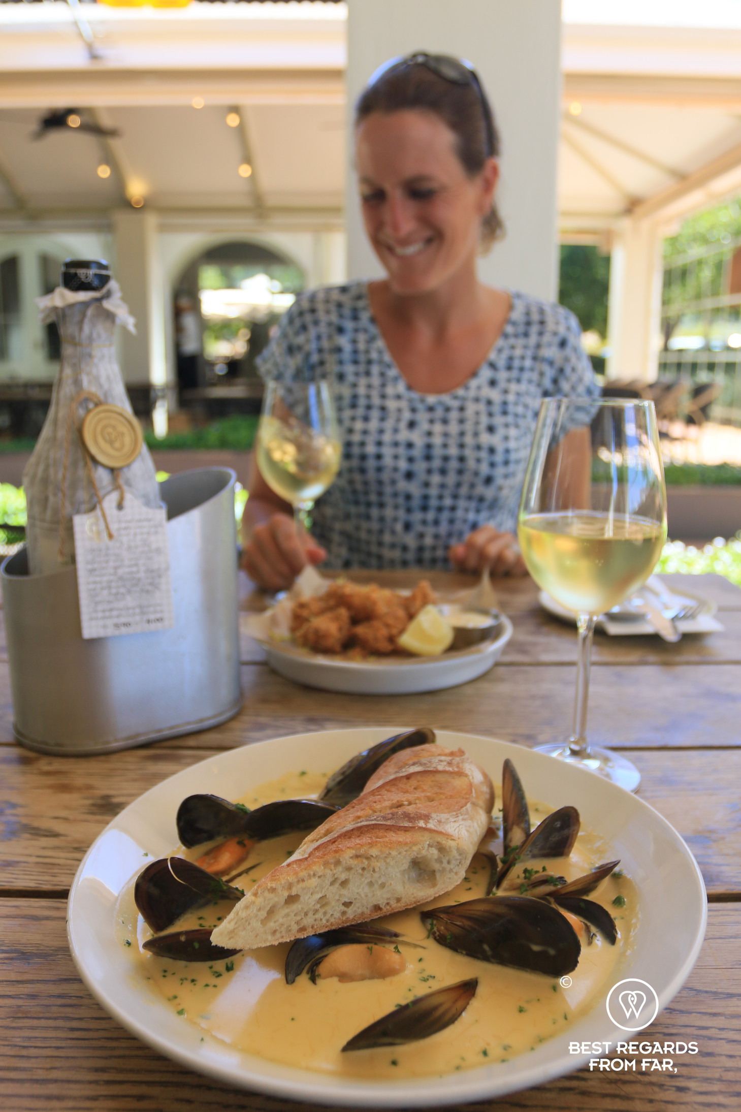 West Coast mussels with Chardonnay Reserve at The Blockhouse restaurant at Constantia Uitsig.
