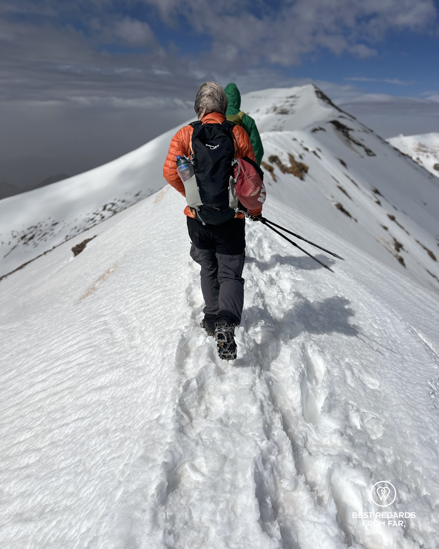 Summiting M'Goun and walking its snow-packed ridgeline.