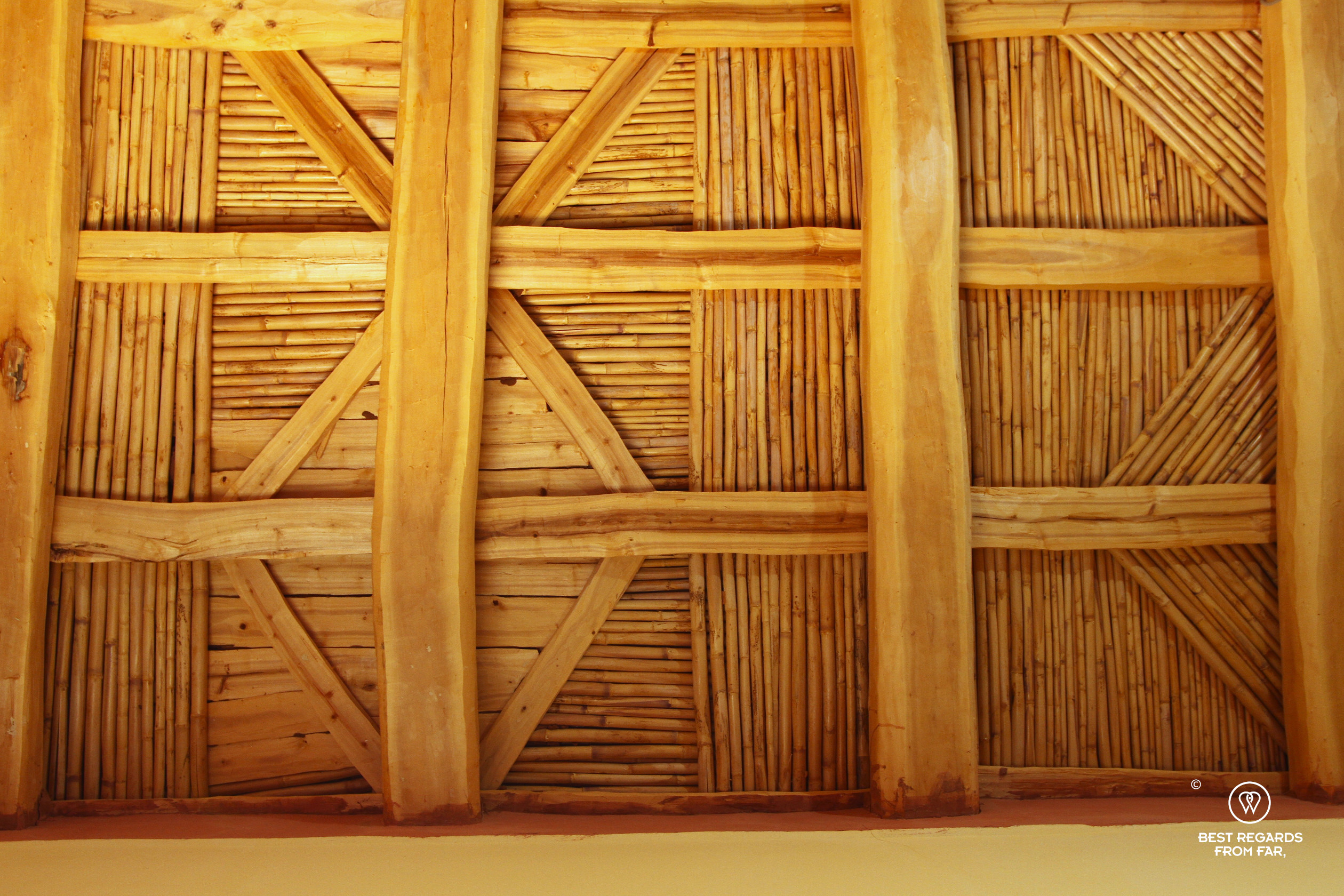 Moroccan ceiling with reeds and poplar beams.
