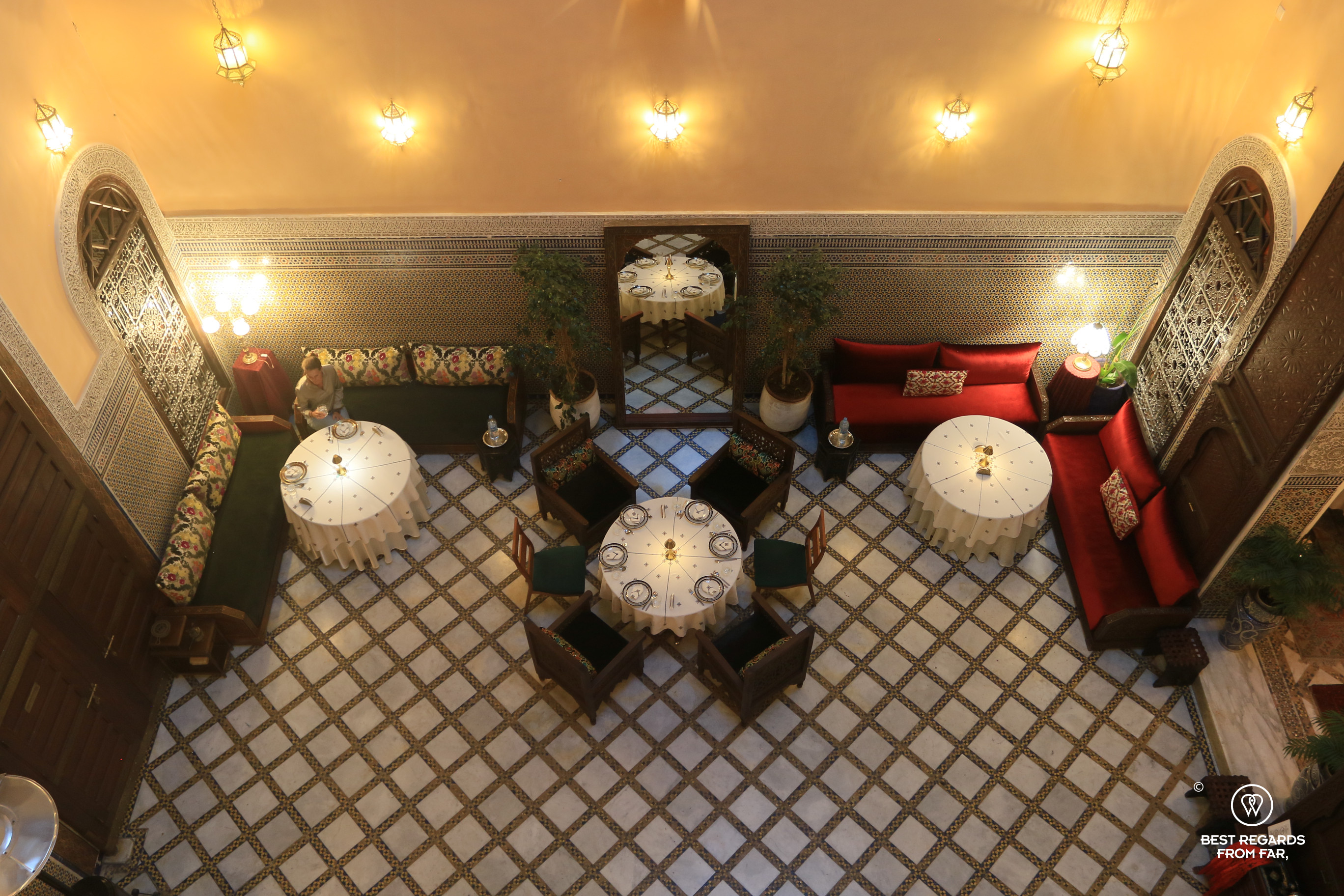 Dining and breakfast room of a stylish riad.