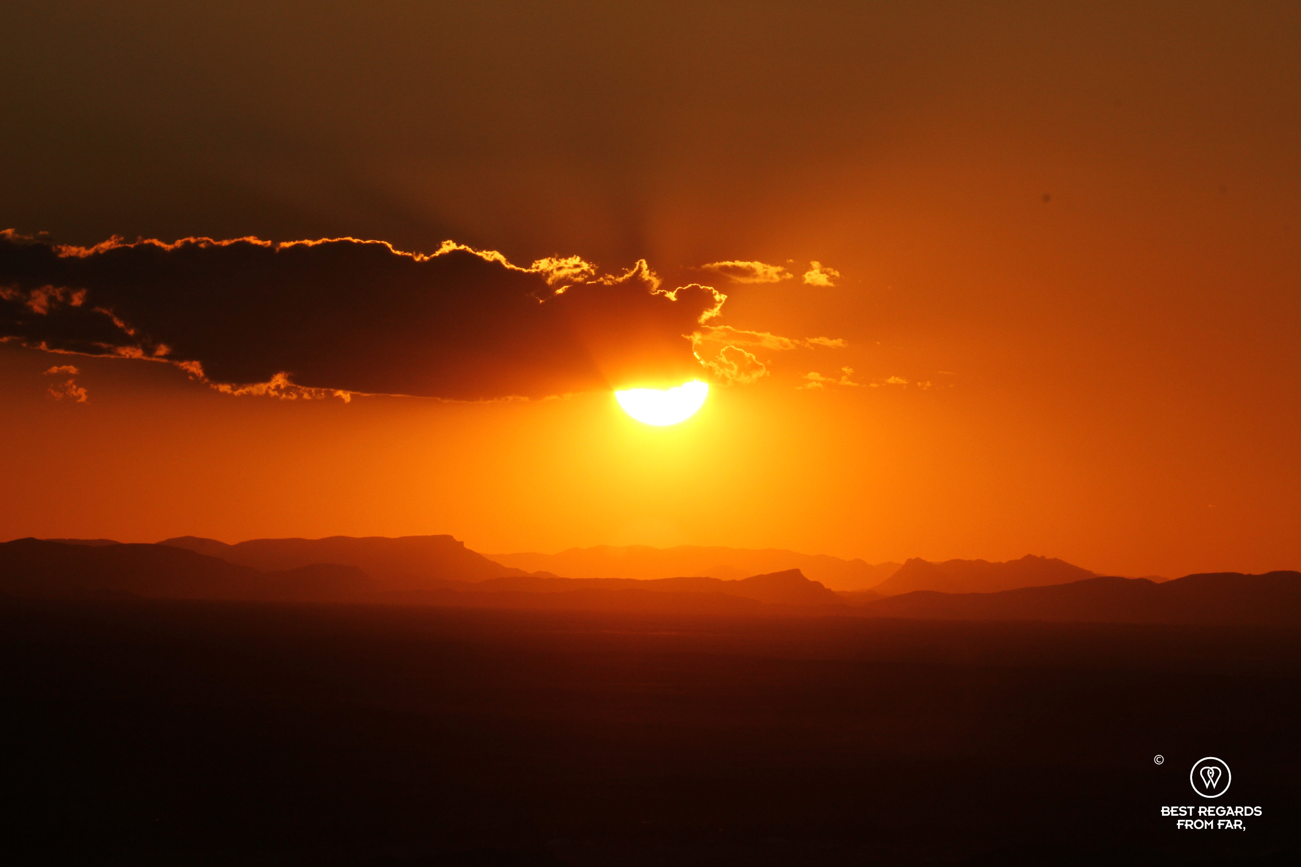 Dramatic sunset over the Sahara Desert.