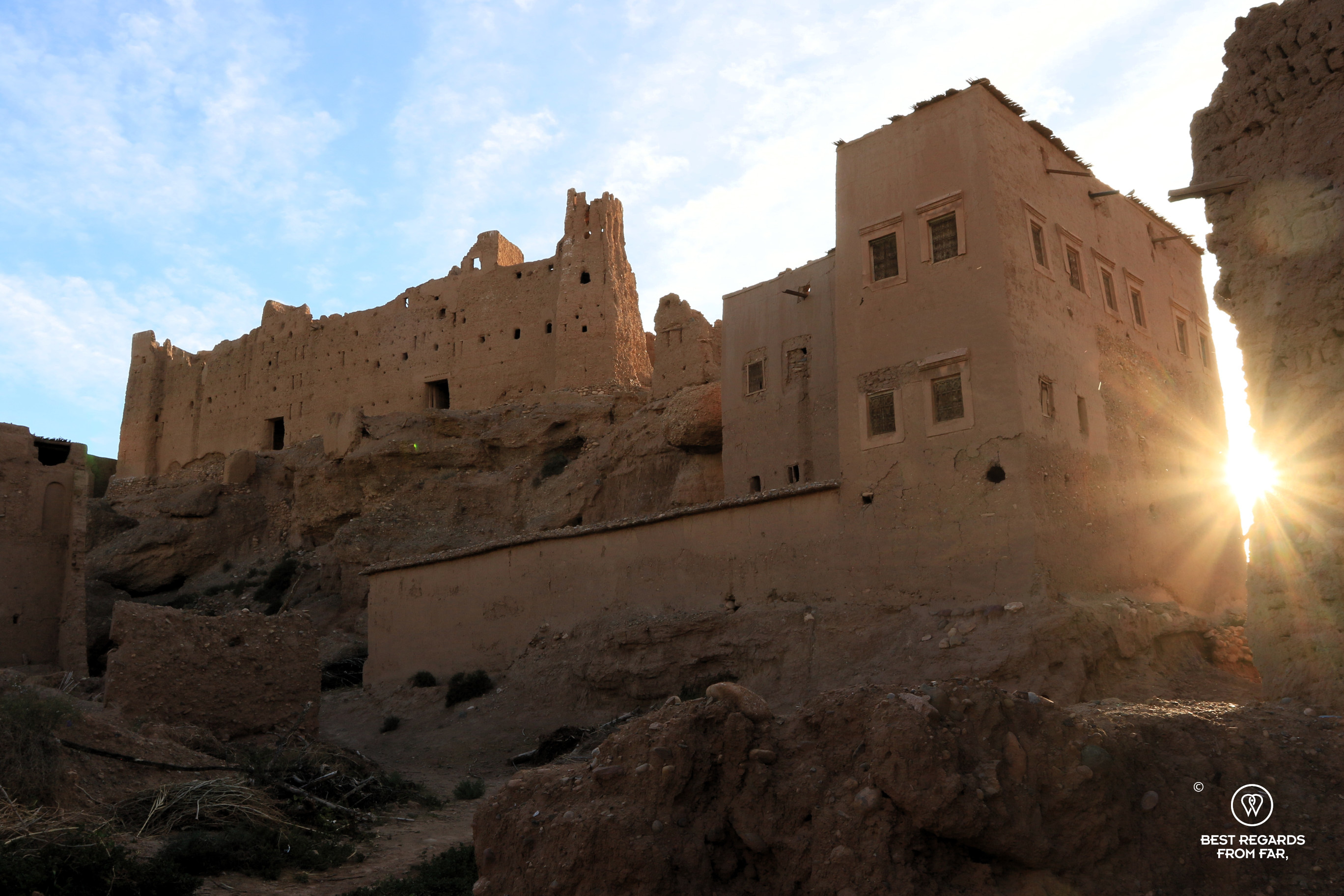 Kasbah in ruins in the Valley of the Roses in Morocco.