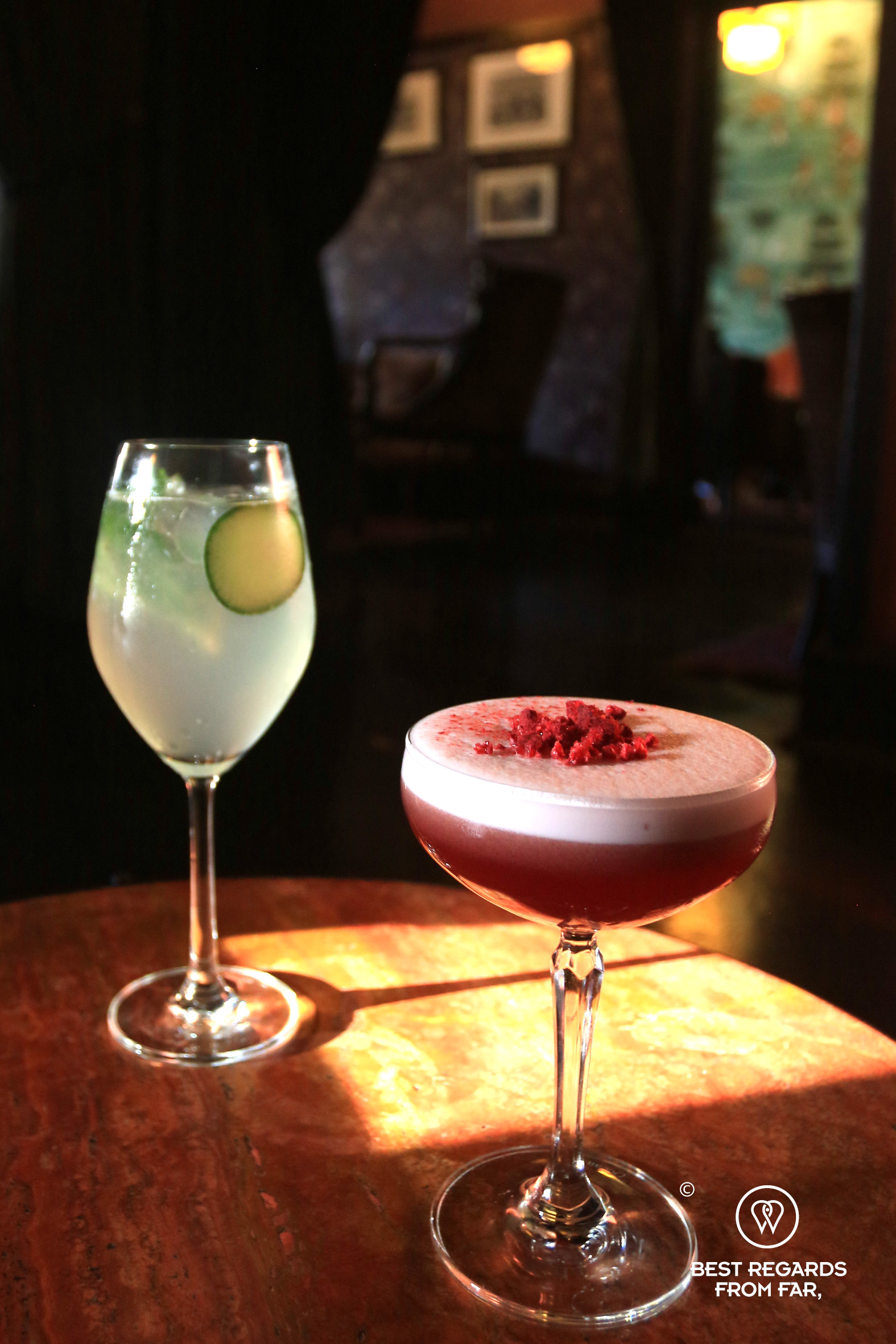 Two cocktails on a table at the Athletic Club and Social.
