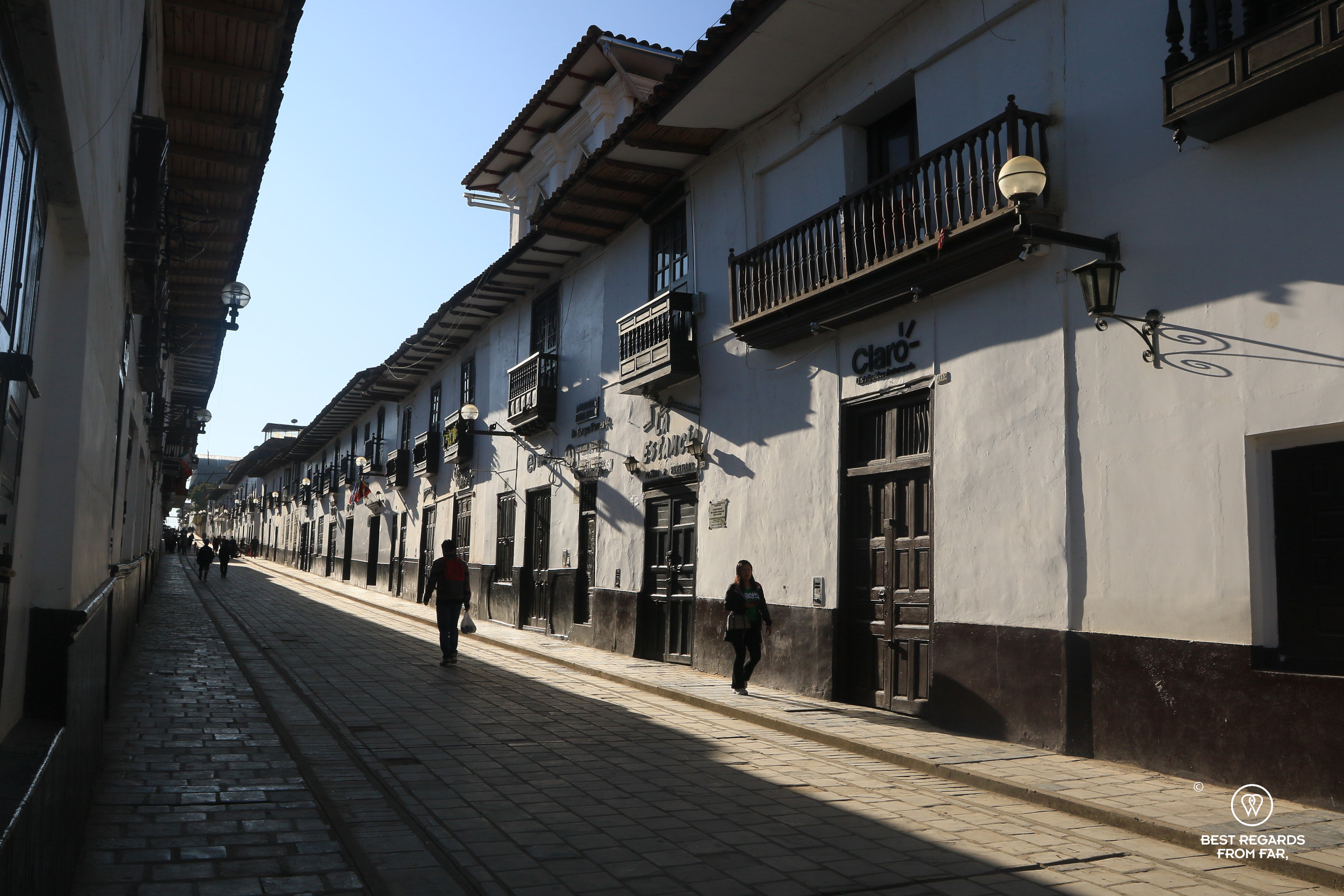 The Amazonas Boulevard and its balconies in Chachapoyas in Peru.
