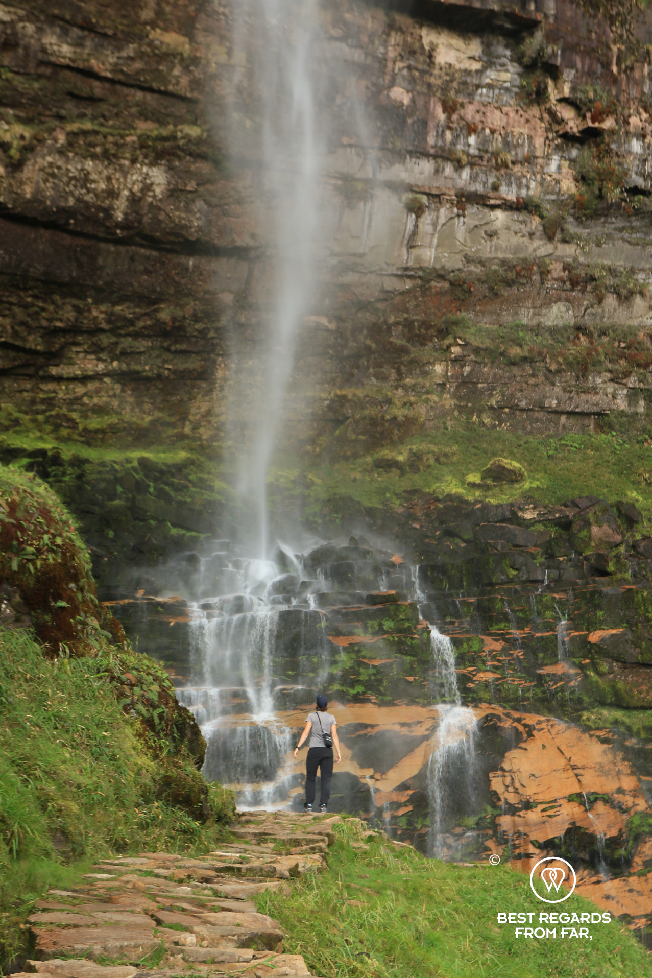 Photographer Marcella van Alphen at the foot of the second Gocta Waterfall.